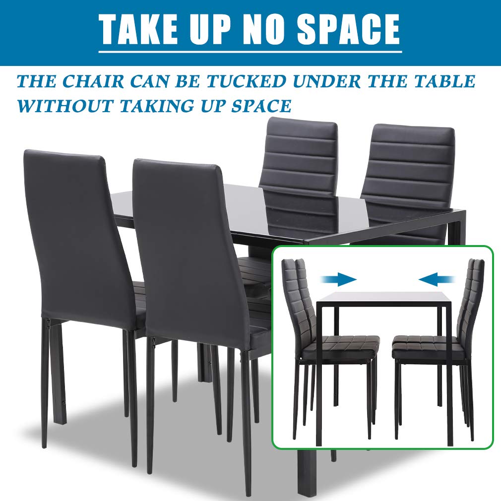 Modern Black Rectangular Glass Dining Table Set for 4 - Space-Saving Kitchen & Dining Room Furniture with Chairs for Small Homes & Apartments | Perfect for Family Meals, Dinner Parties & Compact Living Spaces