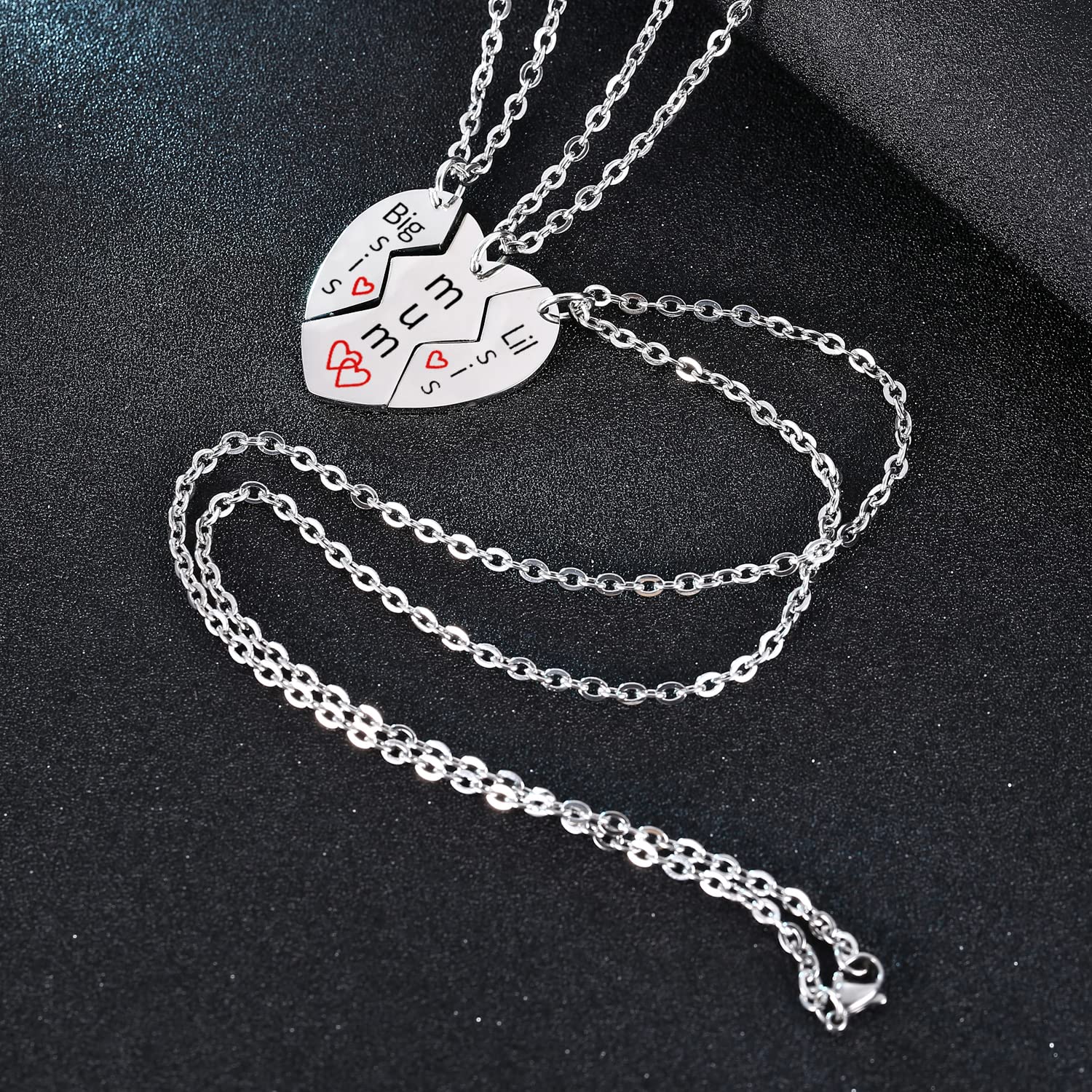 BESPMOSP 3-Piece Sterling Silver Mum Necklace Set - Sister Necklace Gift for Mom from Daughter, Big Sister & Little Sister - Perfect Mother's Day Jewelry Gift for Women | Ideal for Birthdays, Anniversaries & Special Occasions