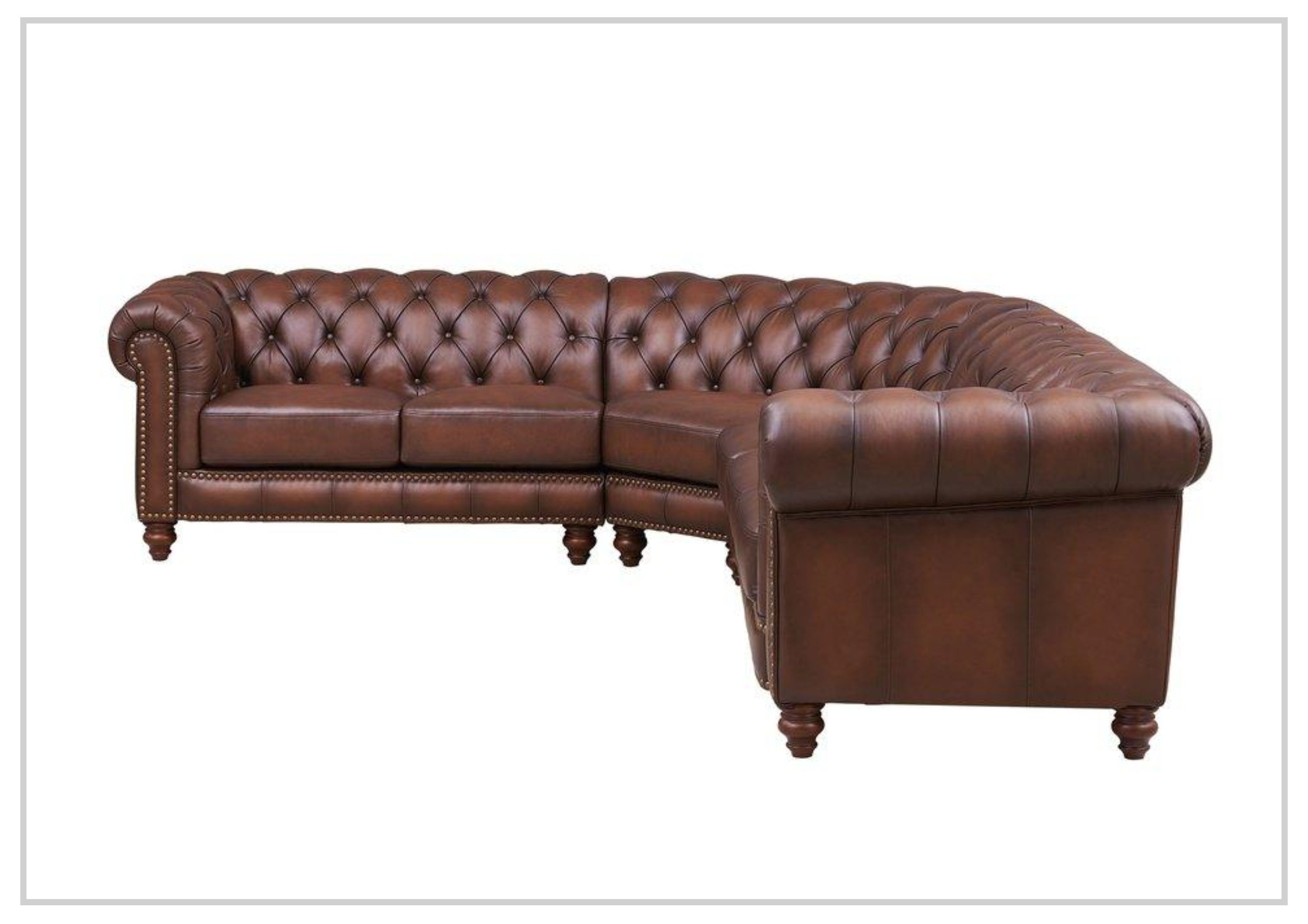 Premium Hydeline Alton Bay Leather Chesterfield L-Shaped Sectional Sofa with Nailhead Trim - Luxurious Living Room Furniture for Home Theater & Entertaining