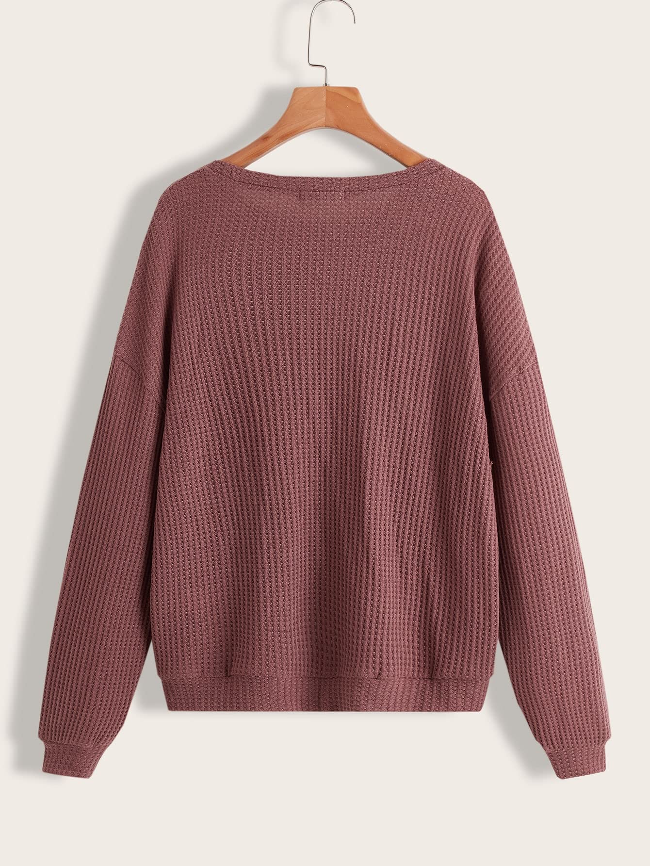 MakeMeChic Women's Long Sleeve Waffle Knit Pullover Sweatshirt - Lightweight Crewneck Top for Fall & Winter - Casual Loungewear, Layering Essential, Coffee Dates & Weekend Outfits