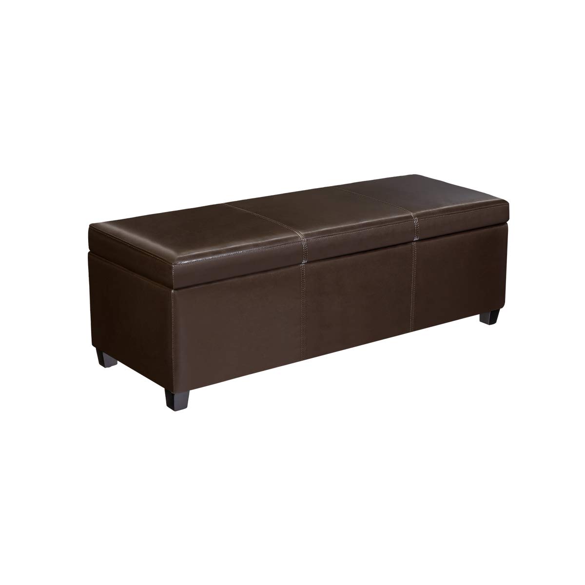 FIRST HILL FHW Madison Rectangular Faux Leather Storage Ottoman Bench - Large Espresso Brown - Living Room Footrest, Bedroom Storage, Entryway Seating