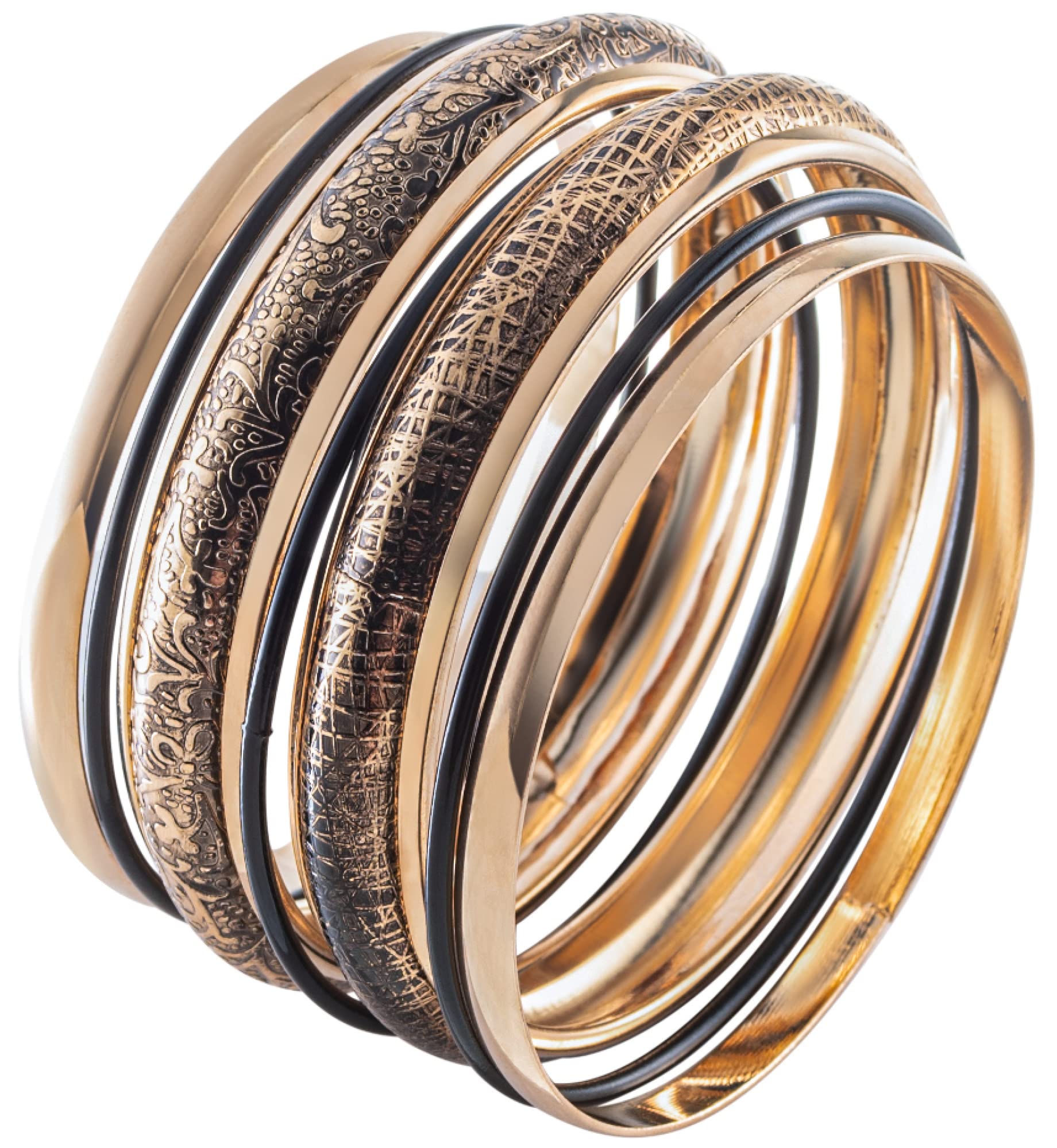 Stackable Gold Bangle Bracelets for Women - 7 Piece Matching Set, Arm Cuff Jewelry for Layering & Everyday Wear | Perfect for Office, Parties & Special Occasions