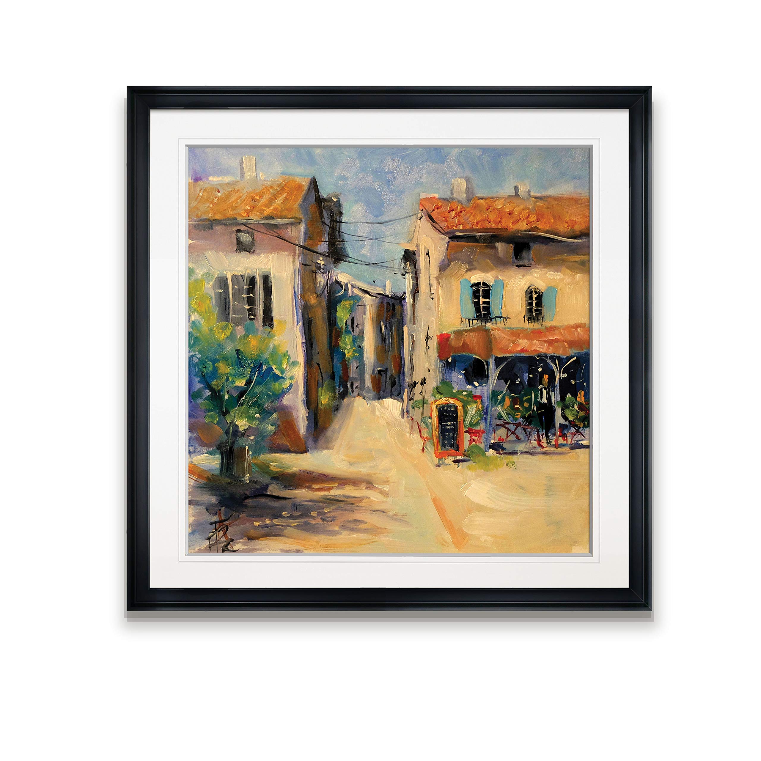 Wexford Home France Cityscape Wall Art - 16x16 Black Framed Square Landscape Painting Giclee Print for Modern Living Room, Bedroom & Office Decor