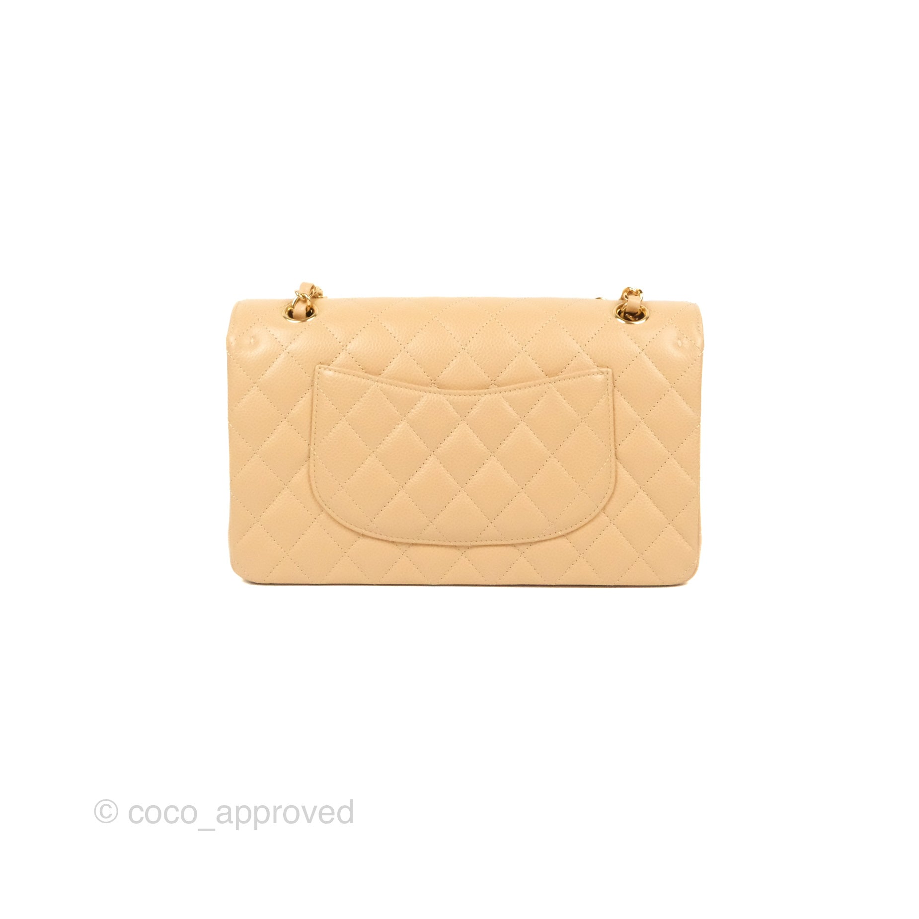 Chanel Classic M/L Medium Double Flap Bag Quilted Beige Caviar Leather with Gold Hardware - Luxury Handbag for Women, Perfect for Work, Parties & Everyday Use