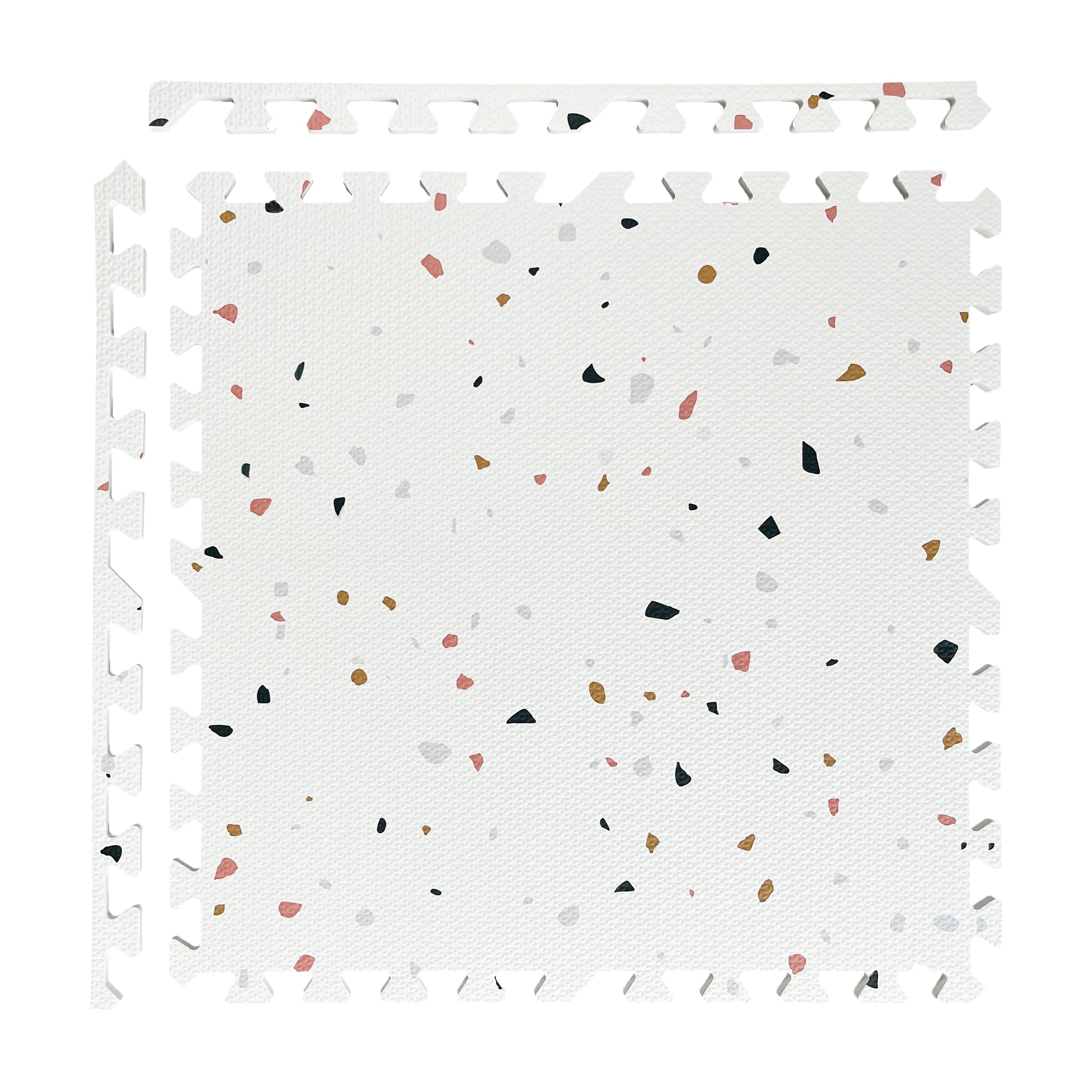 White Terrazzo Puzzle Play Mat Tiles - Stone Mosaic Design Floor Tiles for Kids Playroom, Nursery & Daycare (36-Piece Set)