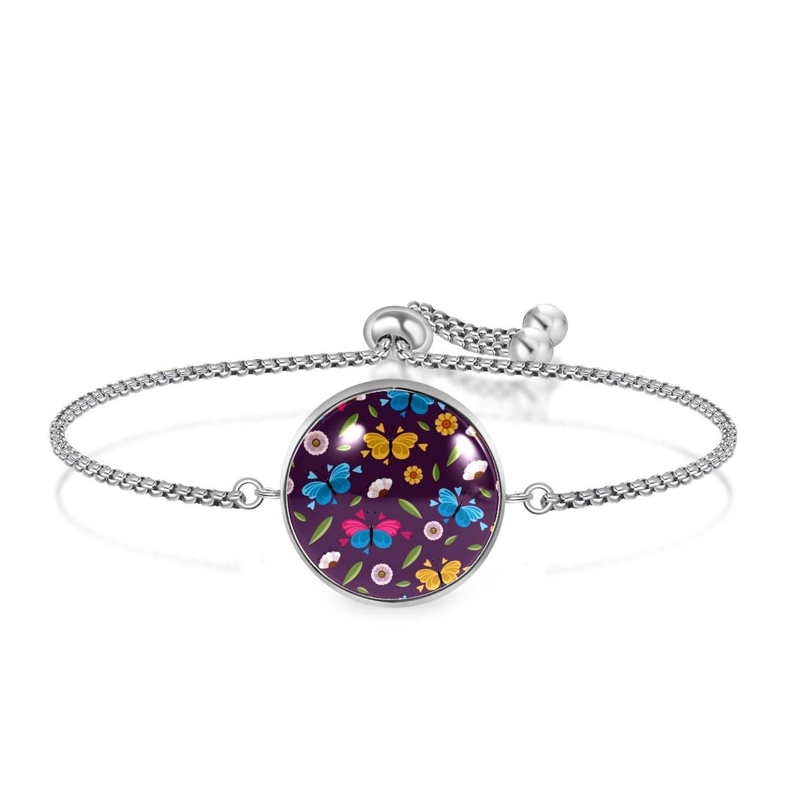 Butterfly Charm Bracelet for Women - Stainless Steel Purple Pendant Bracelet | Elegant Jewelry Gift for Her | Perfect for Parties, Date Nights & Special Occasions
