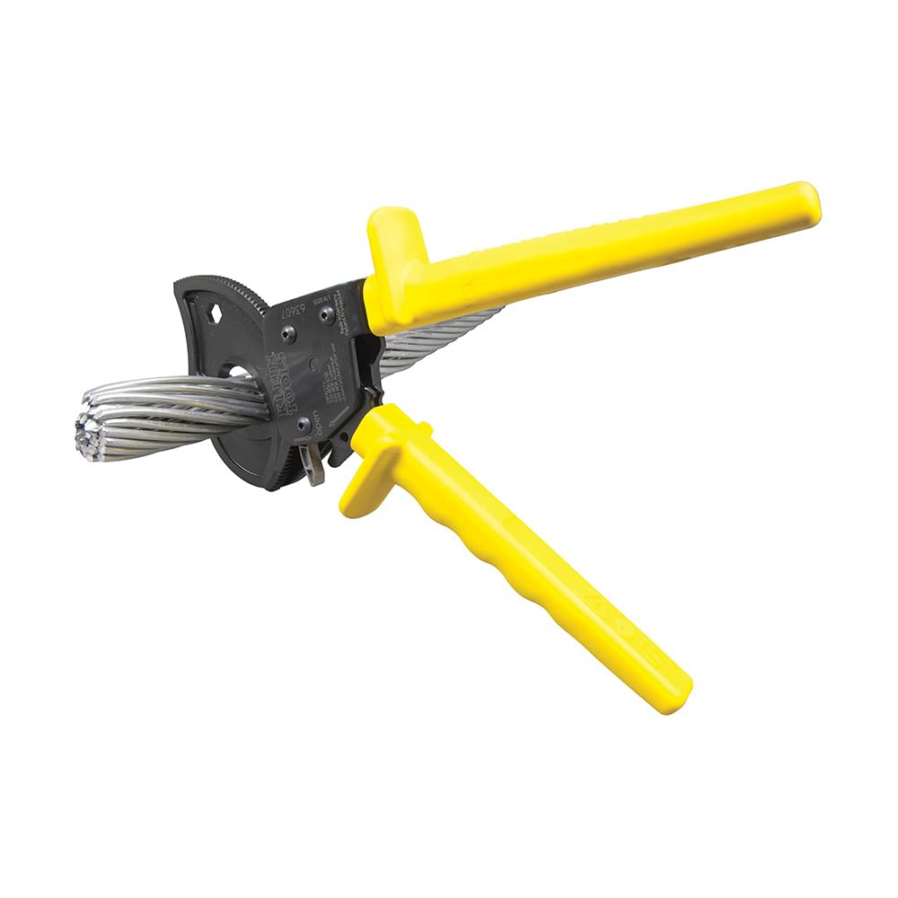 Klein Tools 63607 Ratcheting Cable Cutter - Heavy Duty Wire Cutting Tool for Copper, Aluminum & ACSR Cables | Ideal for Electricians, Contractors & DIY Electrical Projects