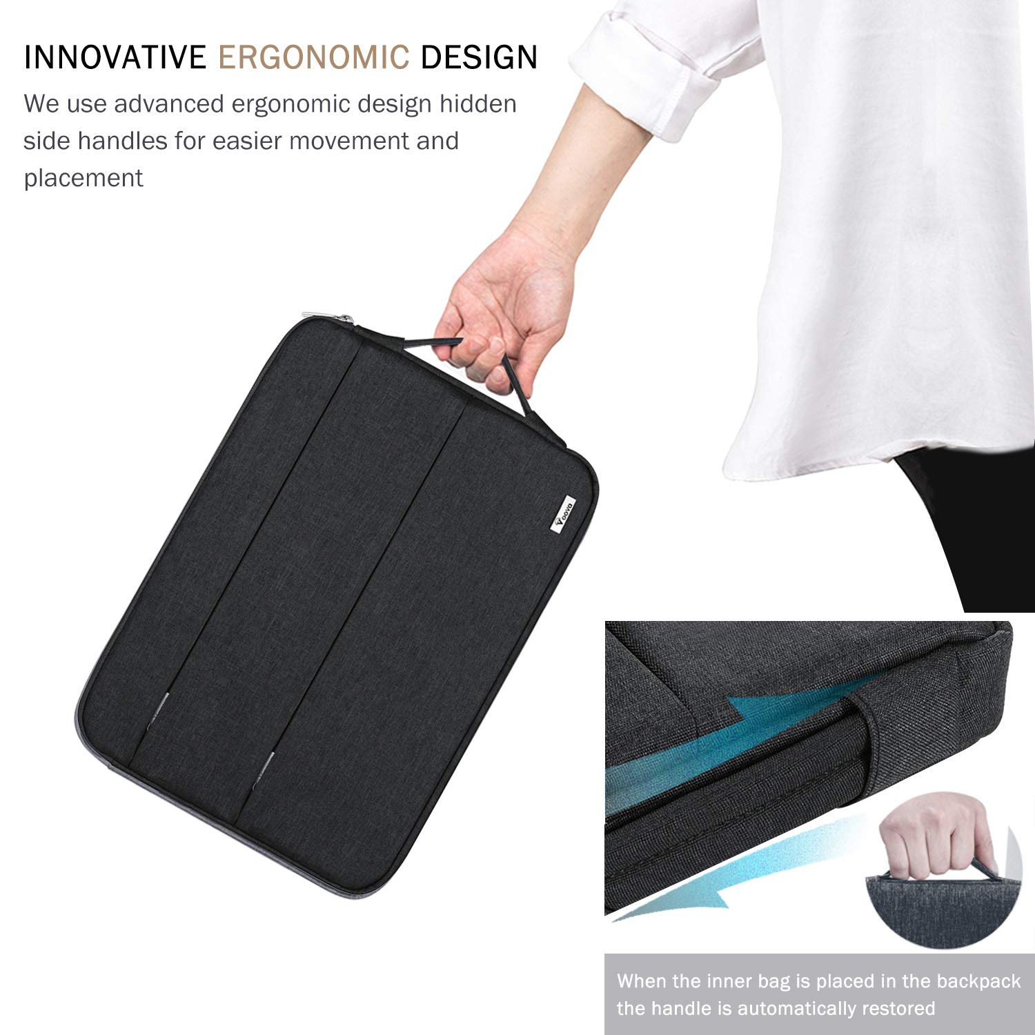 Voova 13-13.6 Inch Waterproof Laptop Sleeve Case - Compatible with MacBook Air/Pro 13 M2/M1, Surface Laptop 5/4, Surface Pro X/9/8, iPad Pro 12.9 - Shockproof Computer Bag with Handle (Black) - Perfect for Travel, Work & School Protection