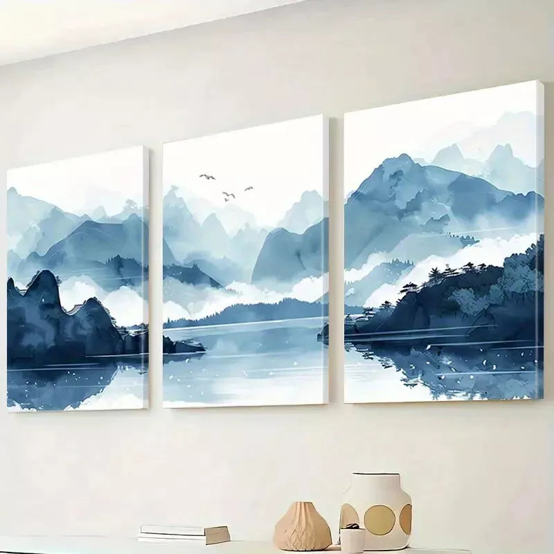 3-Piece Abstract Clouds & Misty Mountains Forest Wall Art Set - Framed Canvas 50x70cm (20x28in) - High Quality Australian Made Ready-to-Hang Home Decor for Living Room, Bedroom & Office