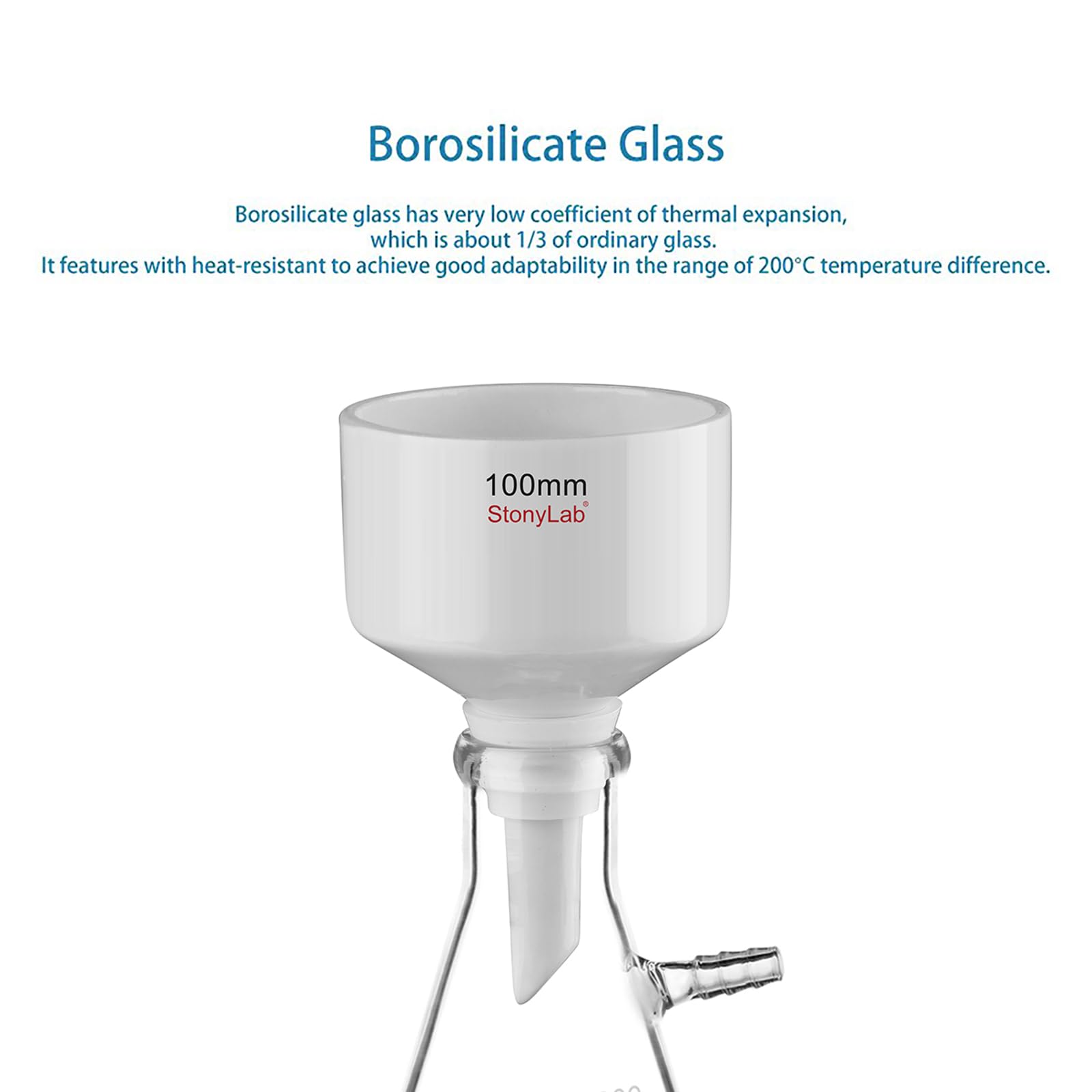 Stonylab Porcelain Buchner Funnel & 1L Heavy Duty Glass Filter Flask Set - 100mm Lab Filtration Kit with Adapter Cones for Chemistry Experiments, Vacuum Filtration & Scientific Separation