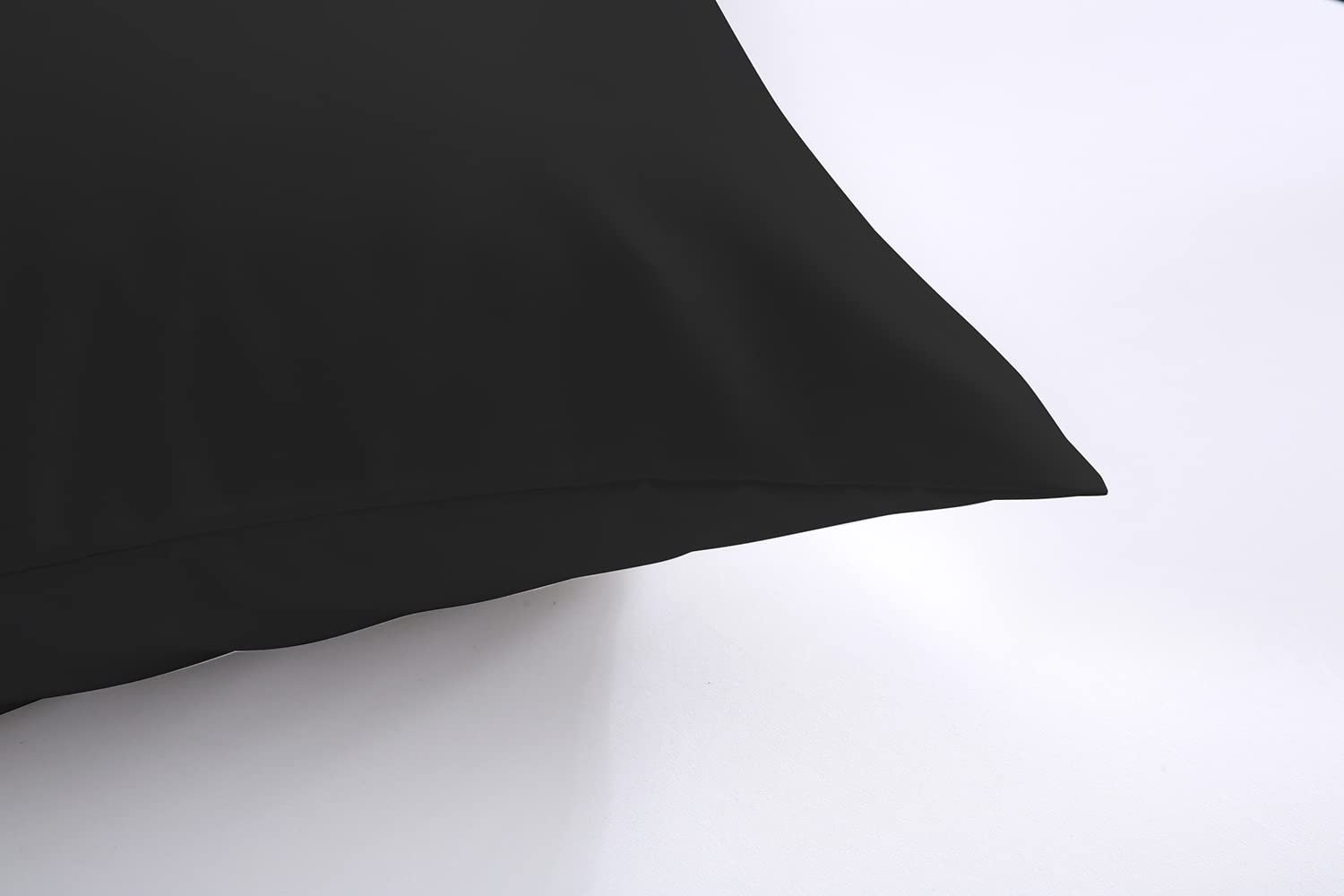 Premium Queen Size Pillowcases (2 Pack) - 2000 Thread Count Black Microfiber, Ultra Soft & Breathable Bedding - Perfect for Home, Hotel, and Guest Room Use
