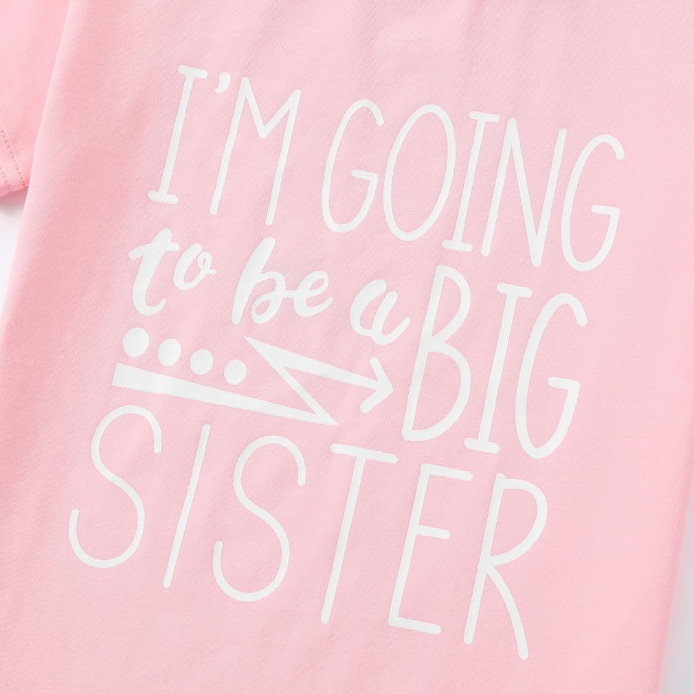DUBASAM Big Sister Announcement T-Shirt for Toddler Girls - Cute Short Sleeve Summer Top for Sibling Reveal & Pregnancy Announcement