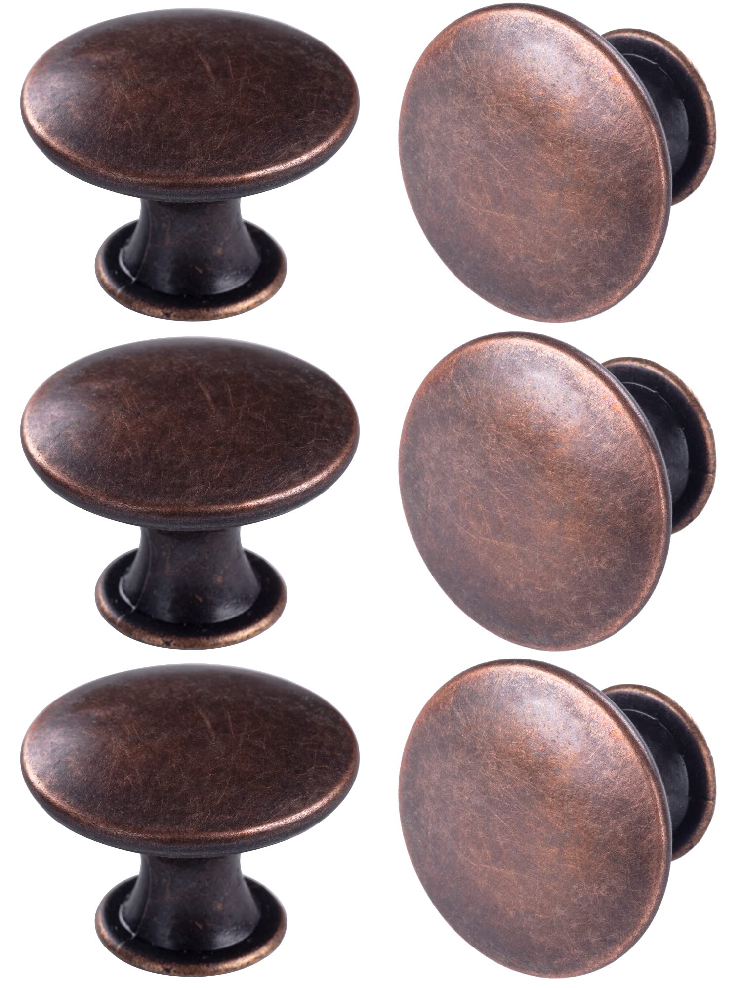 6 Pack Antique Brass Cabinet Knobs - Round Bronze Kitchen Cupboard Door Handles & Drawer Pulls with Screws - Vintage Dresser Hardware for Bathroom, Bedroom & Home Decor