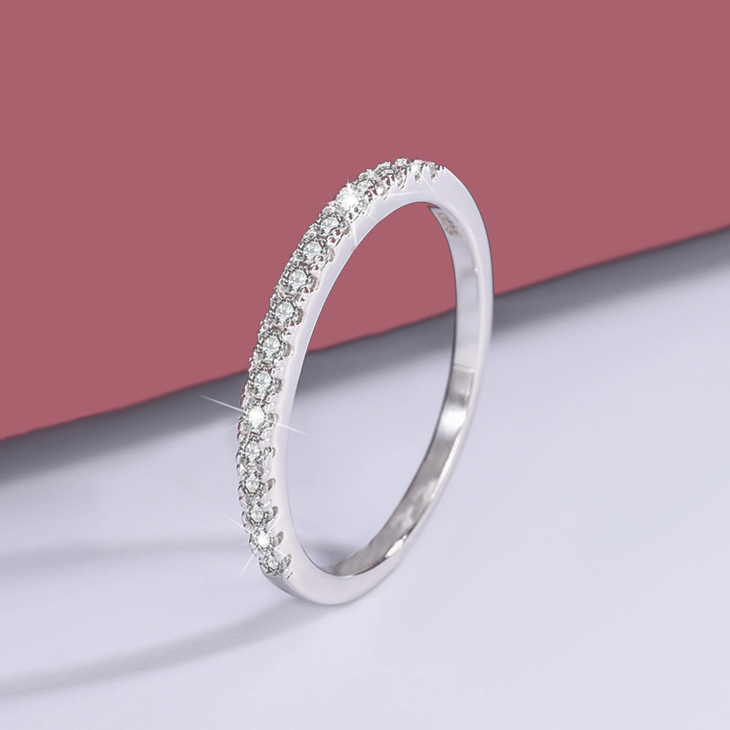 Elegant Spark: Half Pavé Ring Ashes Ring - Dainty Stackable Ring for Women, Perfect for Everyday Wear, Anniversary Gifts & Special Occasions