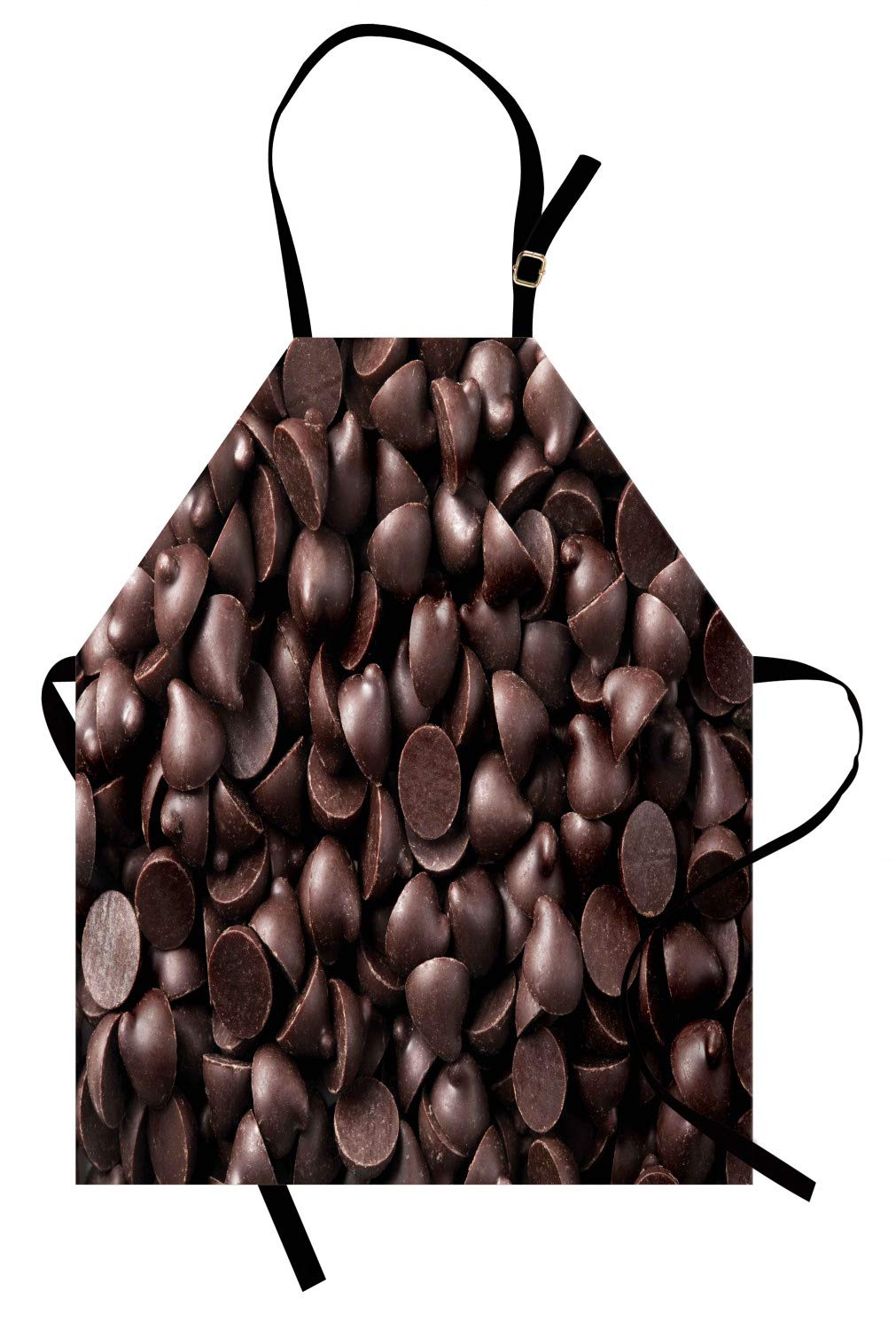 Ambesonne Chocolate Apron - Unisex Adjustable Kitchen Bib with Chocolate Chips Print for Cooking, Baking & Gardening - Perfect for Home Chefs, Bakers & Food Photographers (Brown)