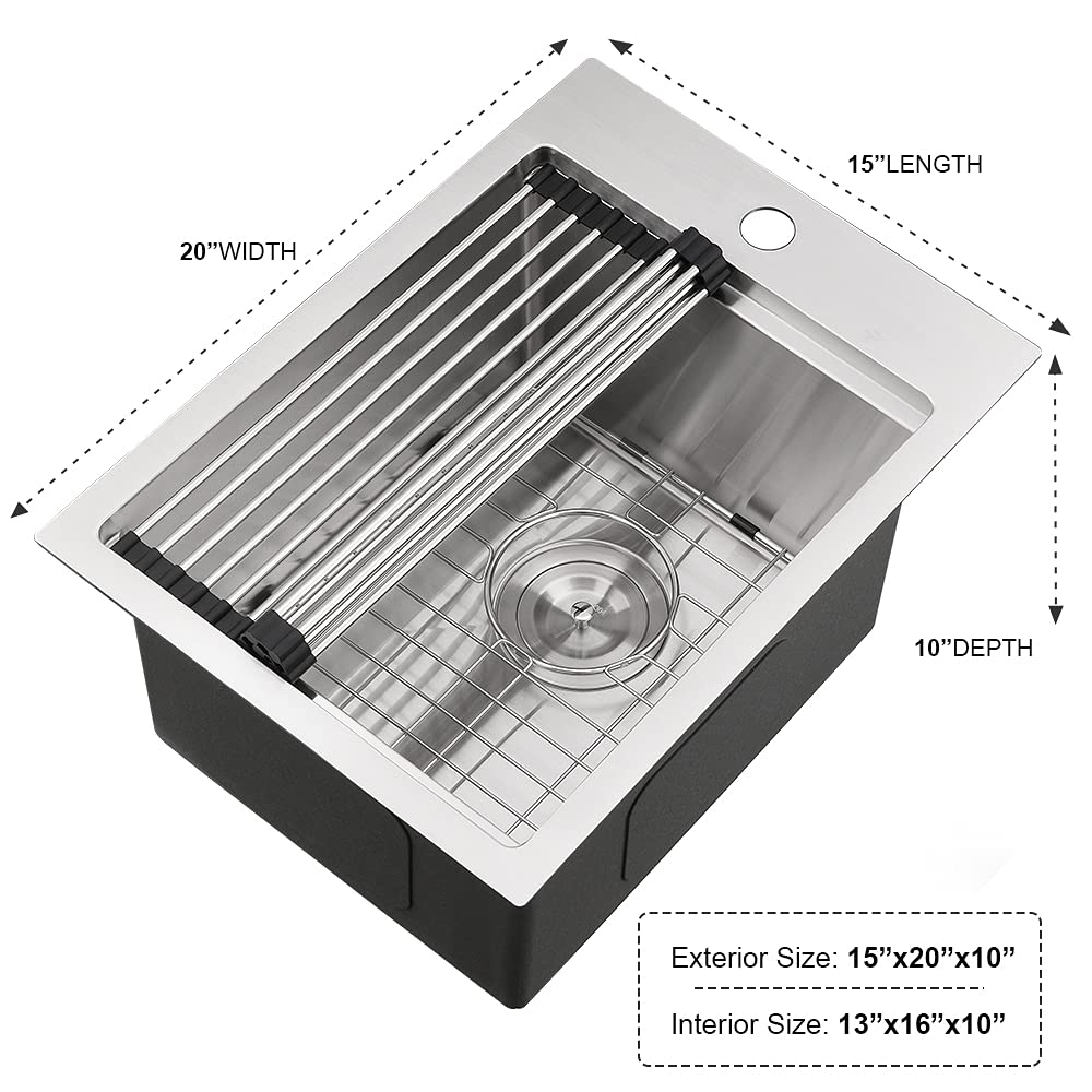 15x20 Inch Drop-In Bar Sink Workstation - 16 Gauge Stainless Steel Single Bowl RV Kitchen Sink with Cutting Board | Perfect for Wet Bars, Small Kitchens & RV Living Spaces