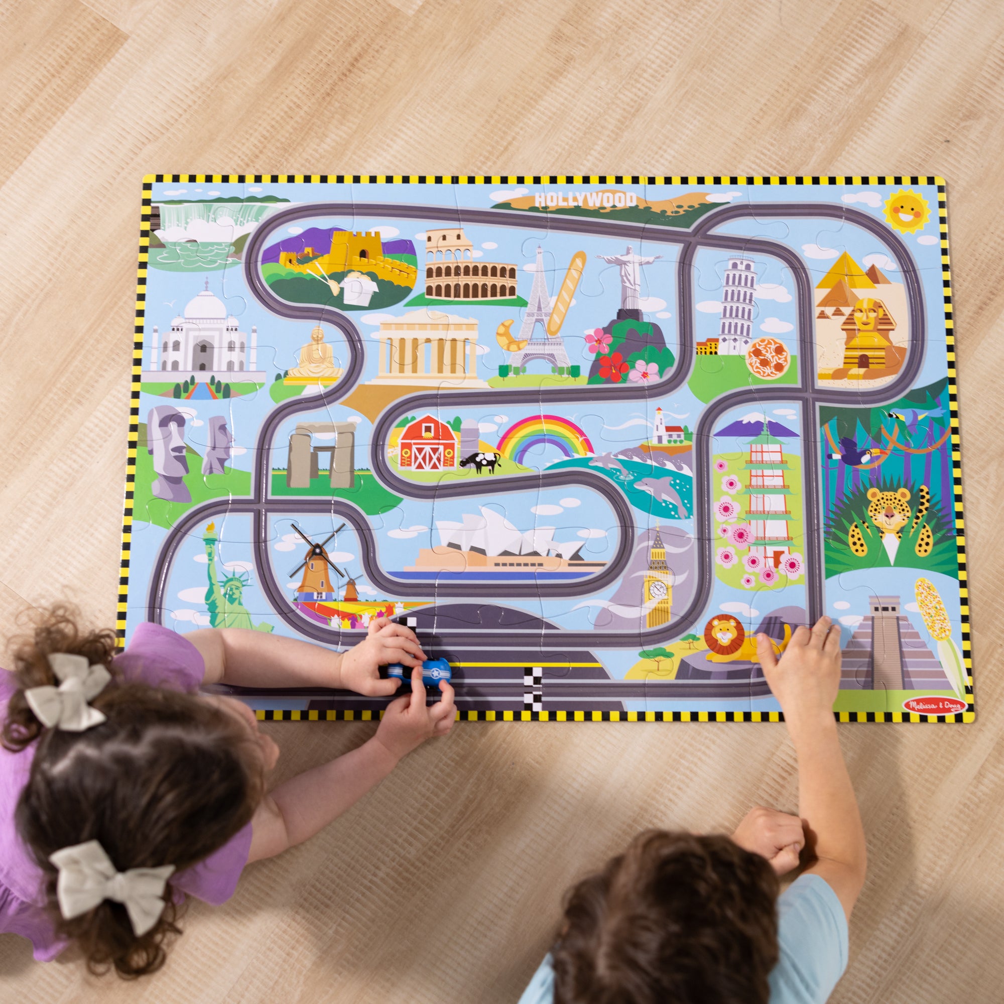 Race Around the World Tracks Floor Puzzle - 48 Piece Educational Jigsaw for Kids | Perfect for Classroom Learning & Family Game Night