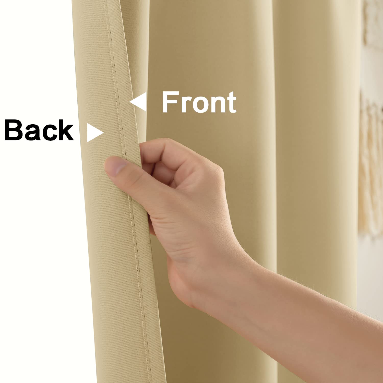 XTMYI 2 Panels Grommet Short Curtains for Bedroom & Living Room - Thermal Insulated Heat Reflective Sun Blocking Neutral Bay Window Curtains, 48 Inch Length, Beige - Perfect for Energy Efficiency and Privacy in Home Decor