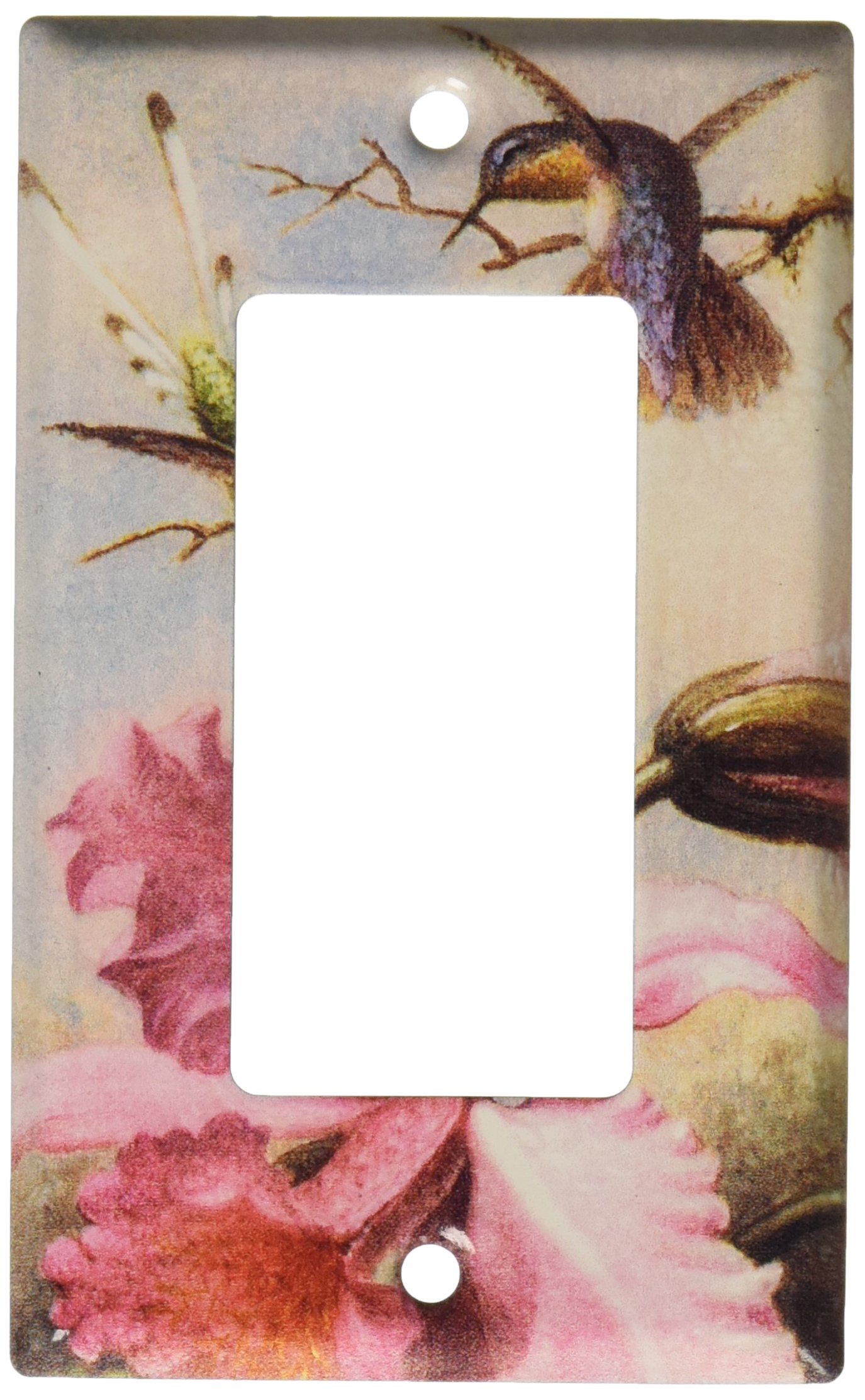 Artistic Switch Plate Cover - Heade Orchids & Hummingbirds Design - Single Rocker Light Switch Plate - Perfect for Home Decor, Living Room & Bedroom