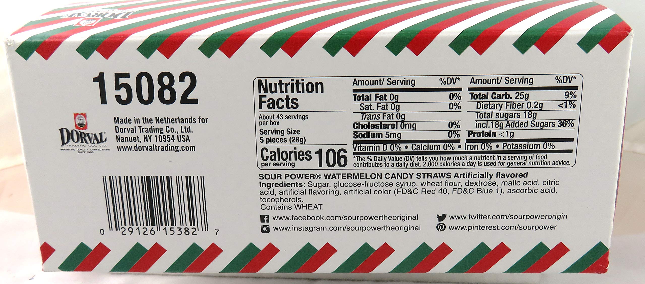Sour Power Candy Straws - Watermelon Flavor - 1.75 oz (Pack of 24) | Fun Party Favors, Halloween Treats & Office Snacks