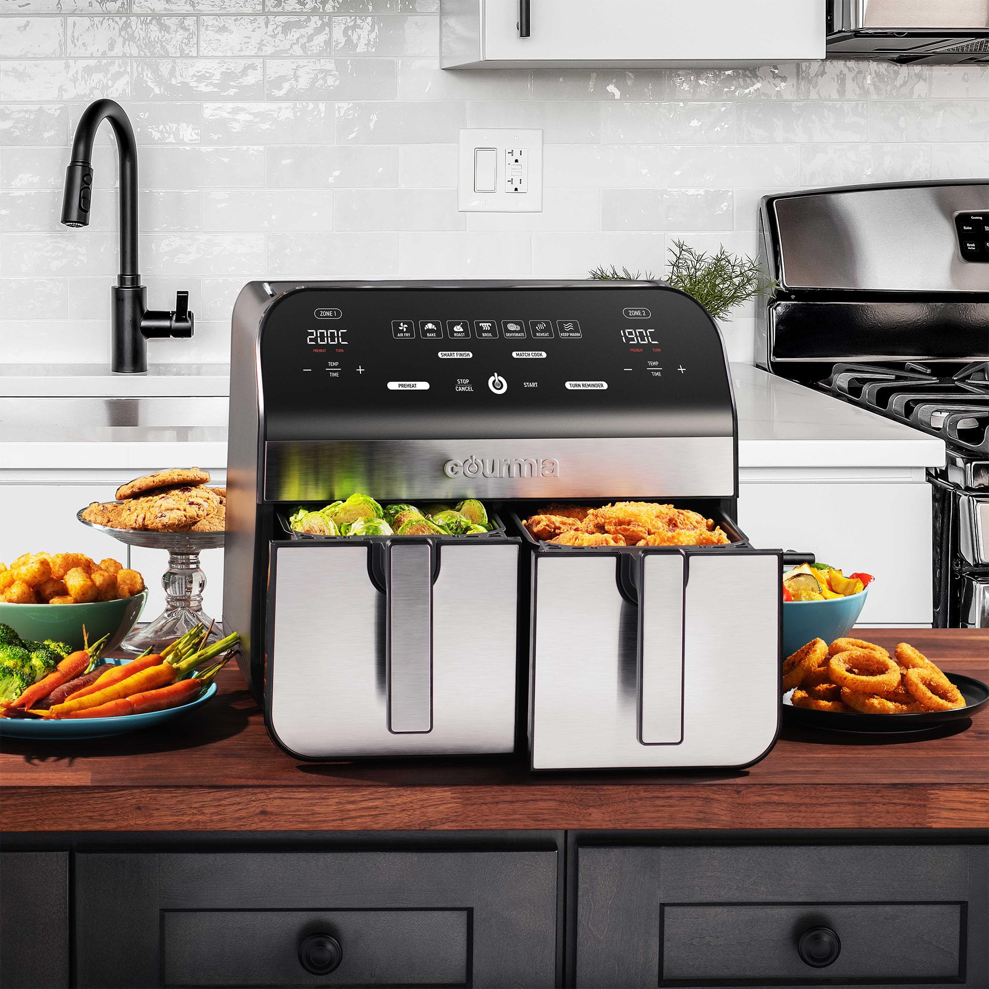 Gourmia 10-Quart (9.4 Liter) Dual Basket Digital Air Fryer with Smart Finish Technology & 7 Cooking Presets - Perfect for Family Meals, Party Snacks & Healthy Cooking