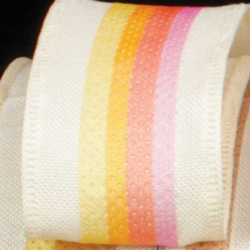 Colorful Striped Ivory Wired Burlap Craft Ribbon - 1.5 Inch x 40 Yards Bulk Roll for Gift Wrapping, DIY Crafts, Wedding Decorations & Party Supplies