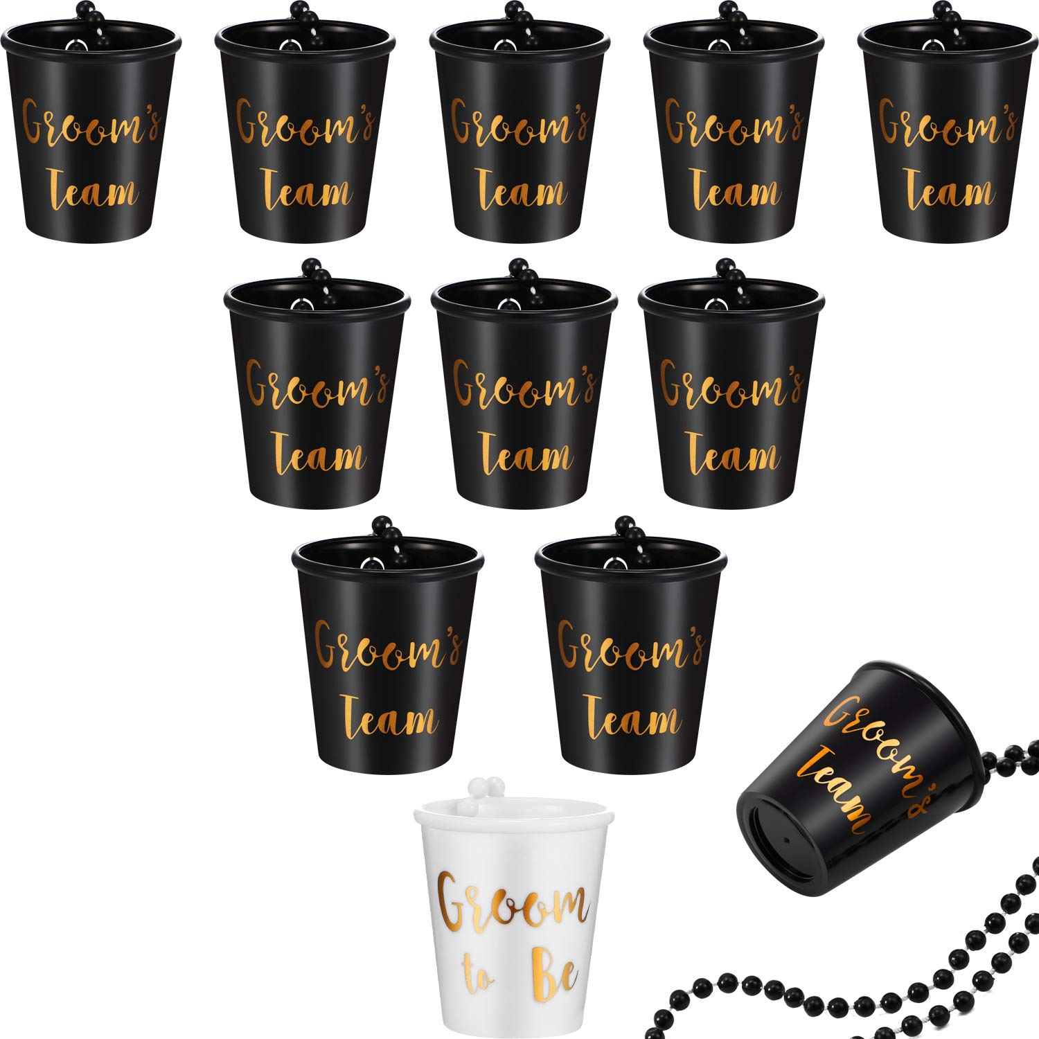 Maitys 12-Piece Plastic Beaded Bridal Shot Glass Necklace Set - Pink, Black & White with Gold Foil | Perfect for Bachelor/Bachelorette Parties, Wedding Showers & Bridal Events