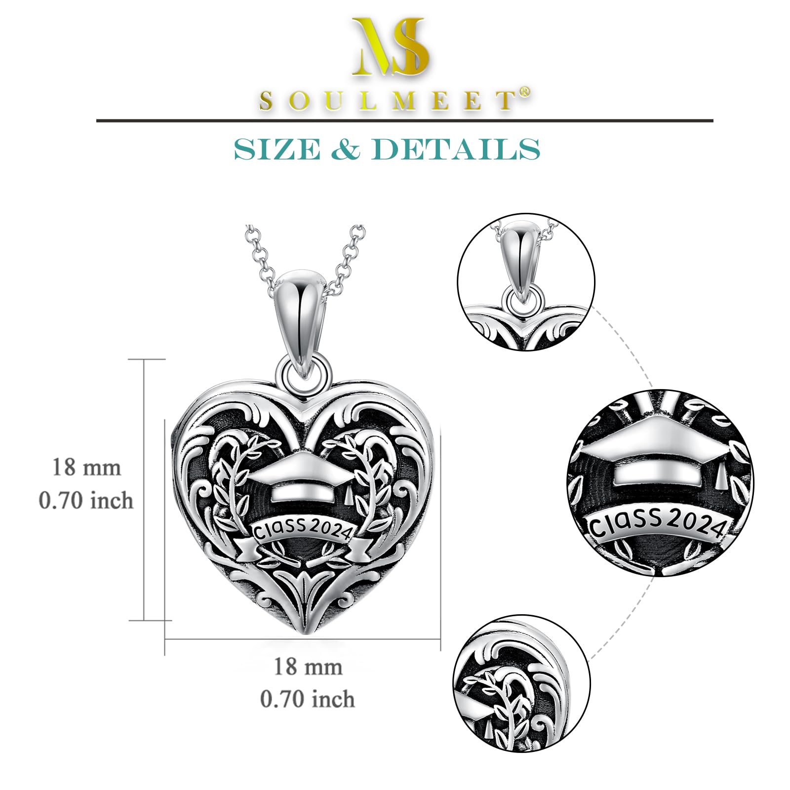 SOULMEET Graduation Gifts for Women - Class of 2023/2024/2025 Photo Locket Necklace with Heart Pendant & Graduation Cap Charm - Holds 2 Pictures - Perfect Nursing & College Graduation Gift for Her - Great for Commencement Ceremonies & Memory Keepsakes