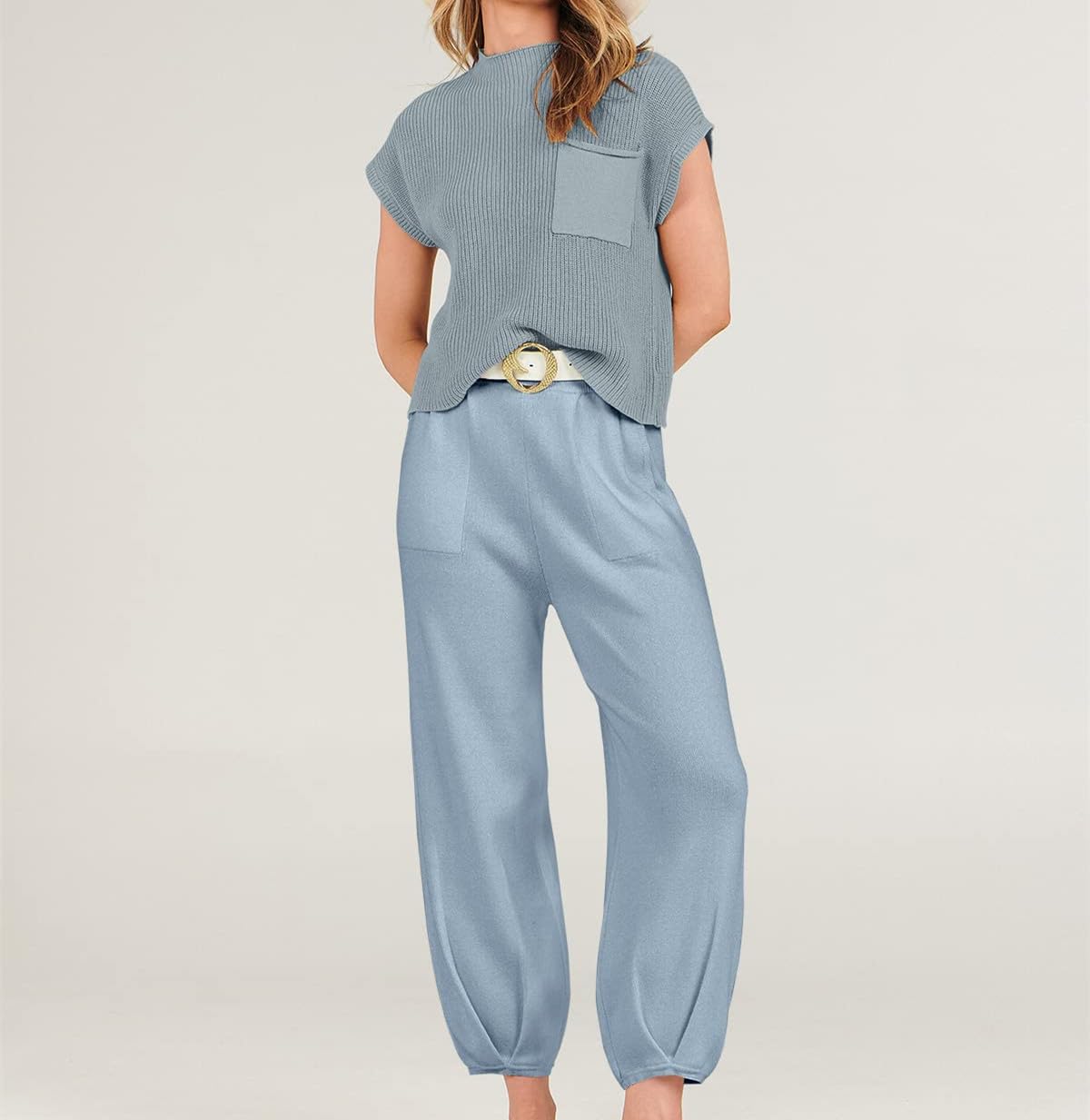 WZTYYDS Women's Knit Sweater Vest & High Waisted Pants Lounge Set - Soft 2 Piece Matching Outfit for Casual Wear, Work & Home Comfort