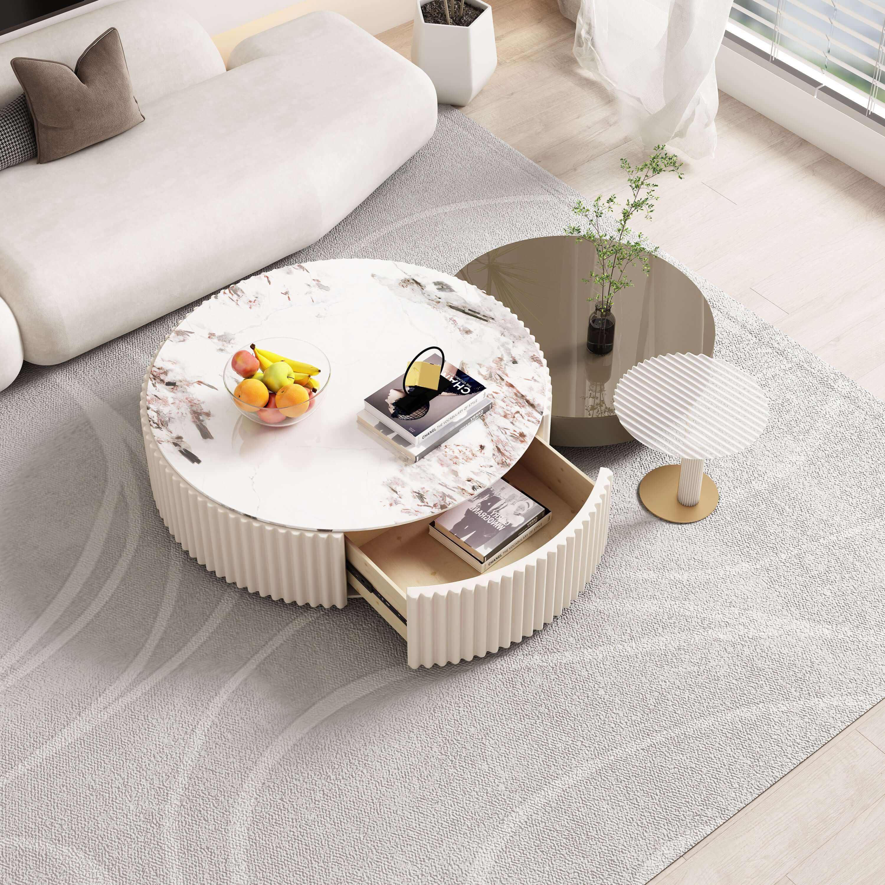 Modern White & Grey Nesting Coffee Table Set of 3 with Storage & Durable Stone Top - Perfect for Living Room, Office, and Small Spaces