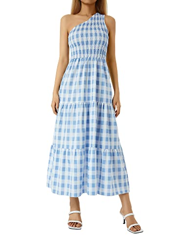 Plaid One Shoulder Blue