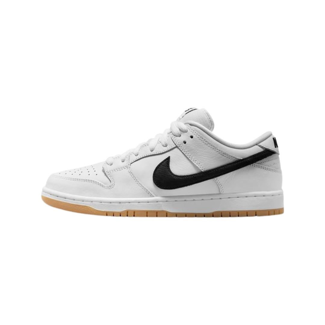 Nike SB Dunk Low Sneakers - White, Black & Light Brown Gum Sole - Skateboarding & Casual Wear Shoes for Men & Women