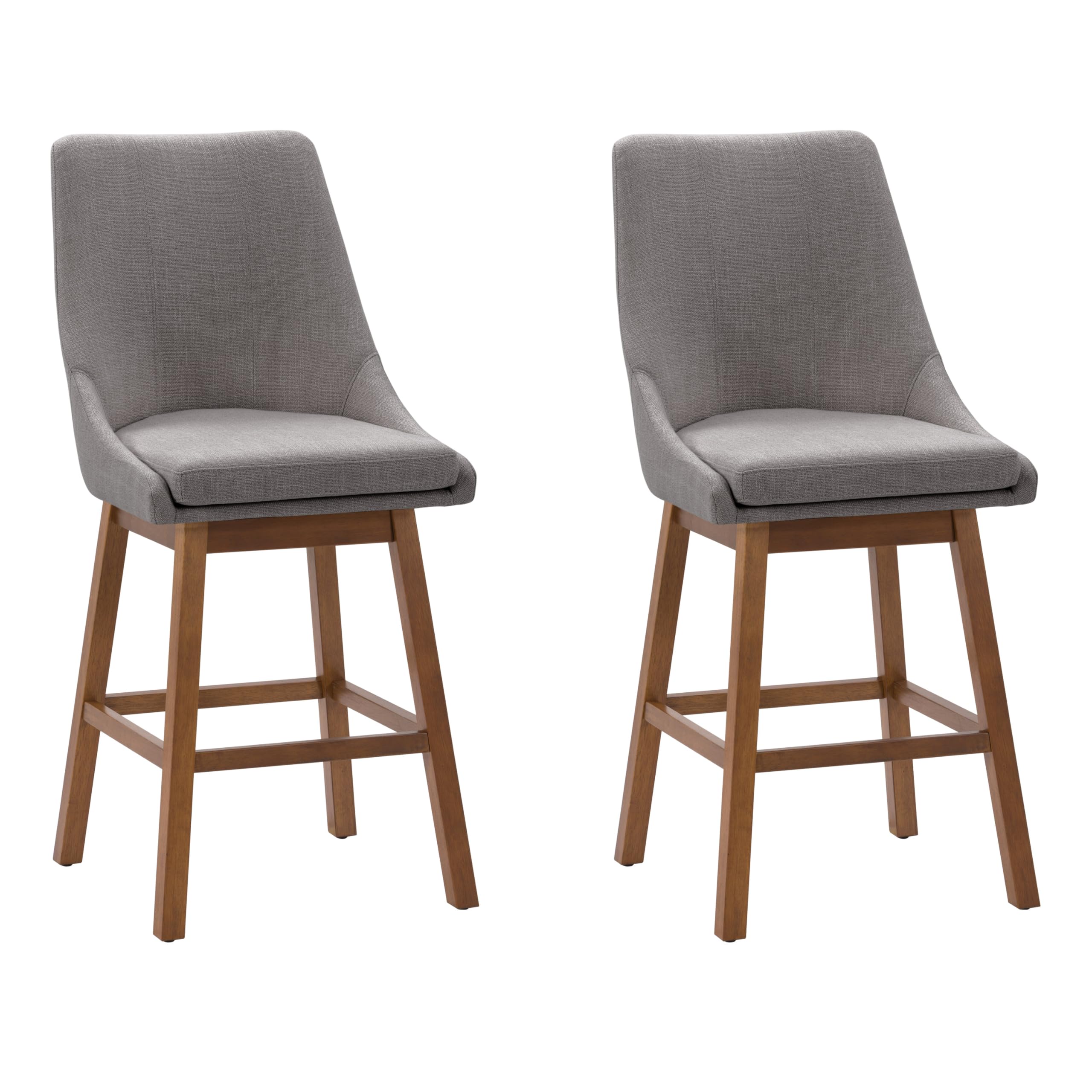 CorLiving Luca Light Gray Fabric Upholstered Bar Stools Set of 2 - Modern Kitchen Counter Stools for Dining Room, Breakfast Nook & Home Bar Seating