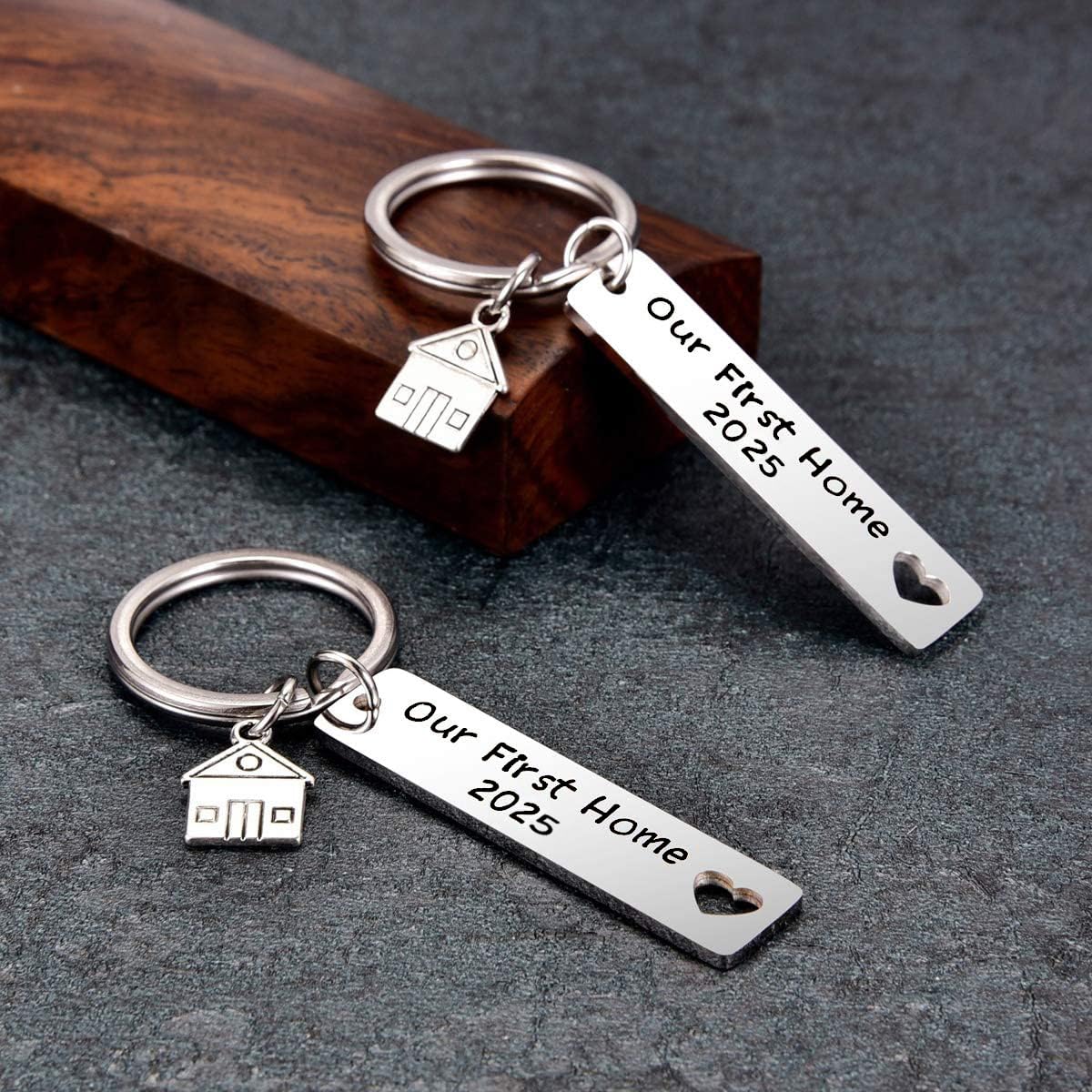 Our First Home Keychain - Personalized Housewarming Gift for New Homeowners - Engraved House Keyring for Housewarming Parties & New Home Celebrations