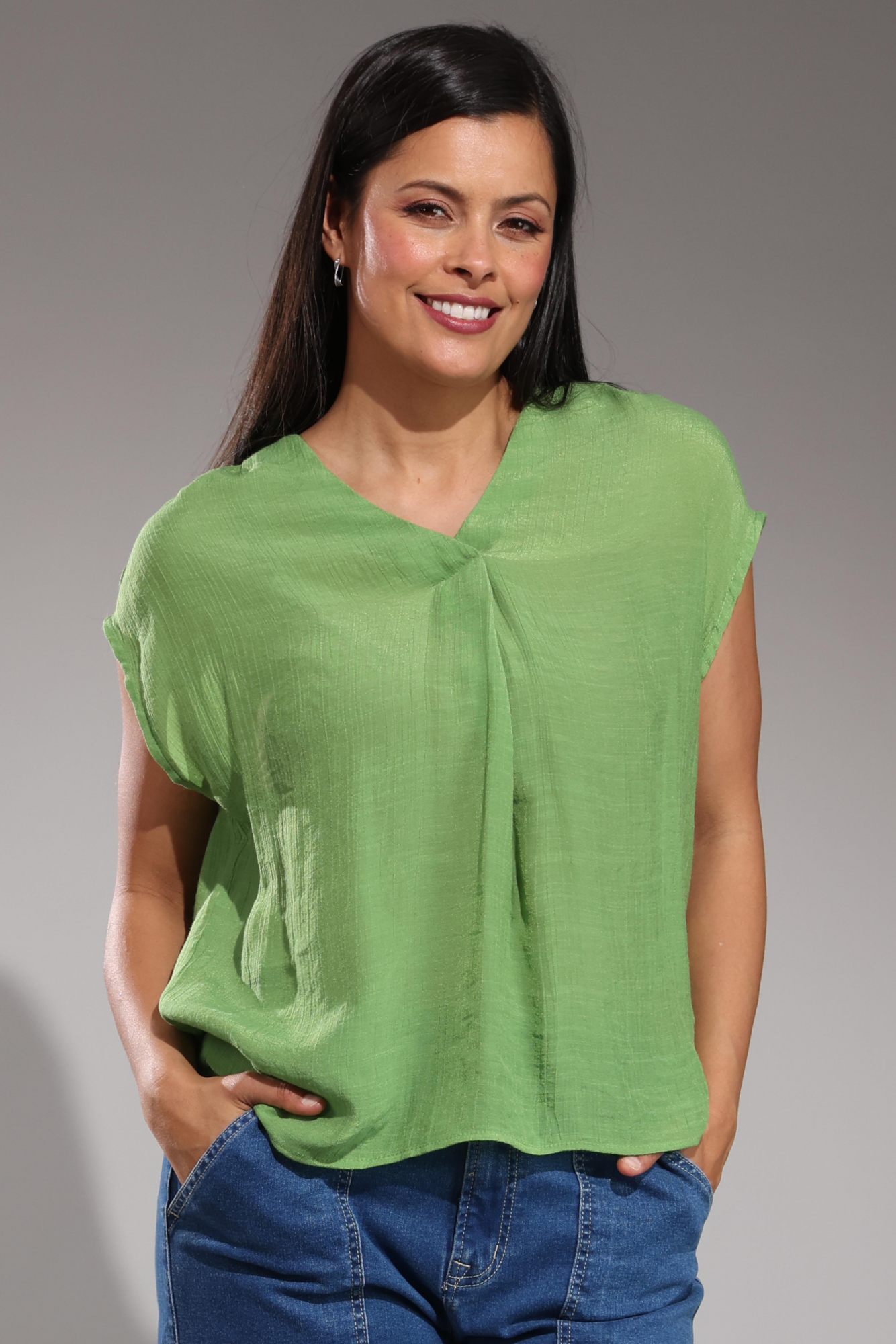 Soft Crosshatch V-Neck Top for Women - Comfortable & Stylish Apple Print Blouse | Perfect for Casual Wear, Office Outfits & Everyday Fashion