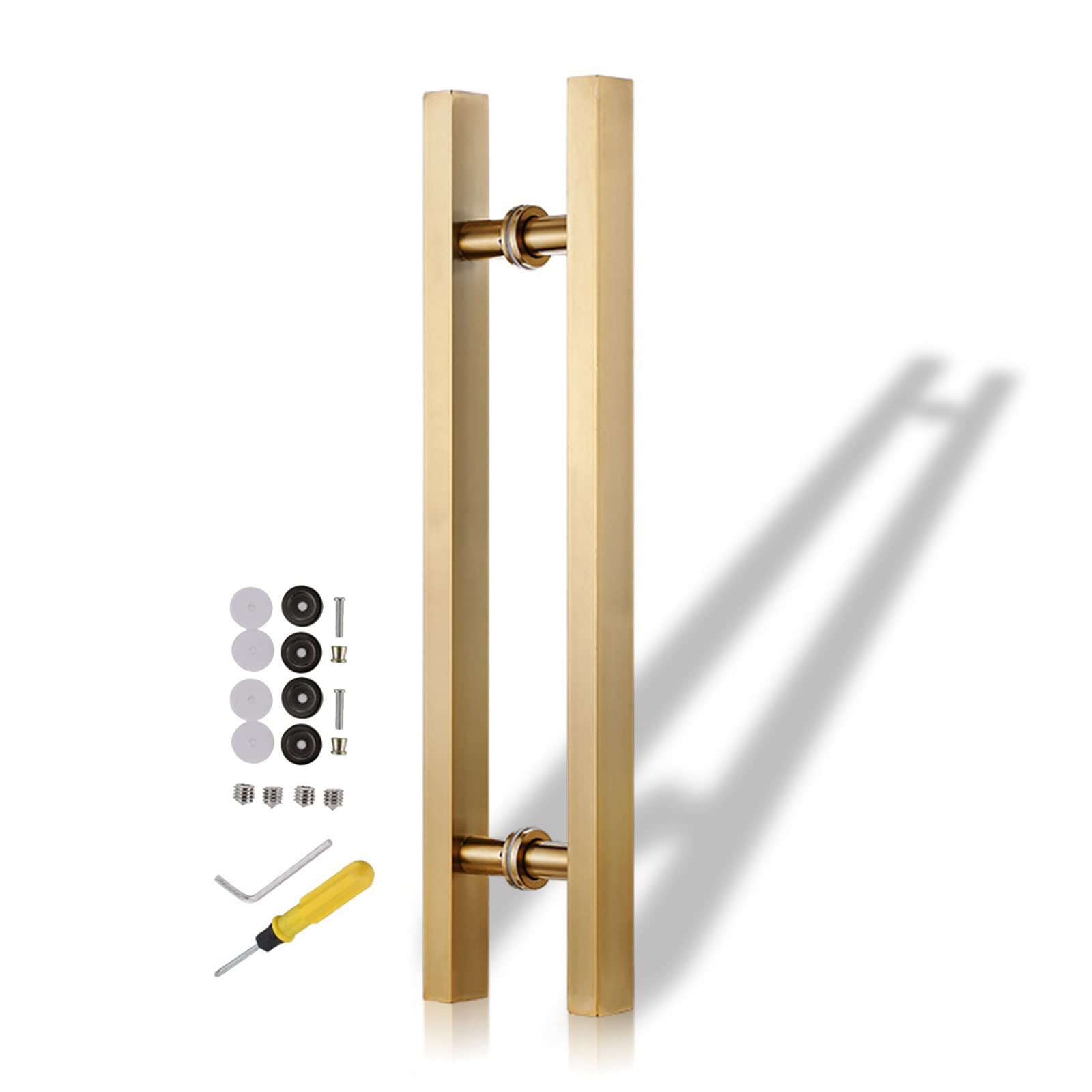 Modern H-Shaped Front Entry Door Handle - Gold Stainless Steel Double-Sided Door Pull for Indoor Barn, Wood, Sliding Glass & Gate Doors (100cm/39.5in) - Perfect for Home, Office & Commercial Spaces