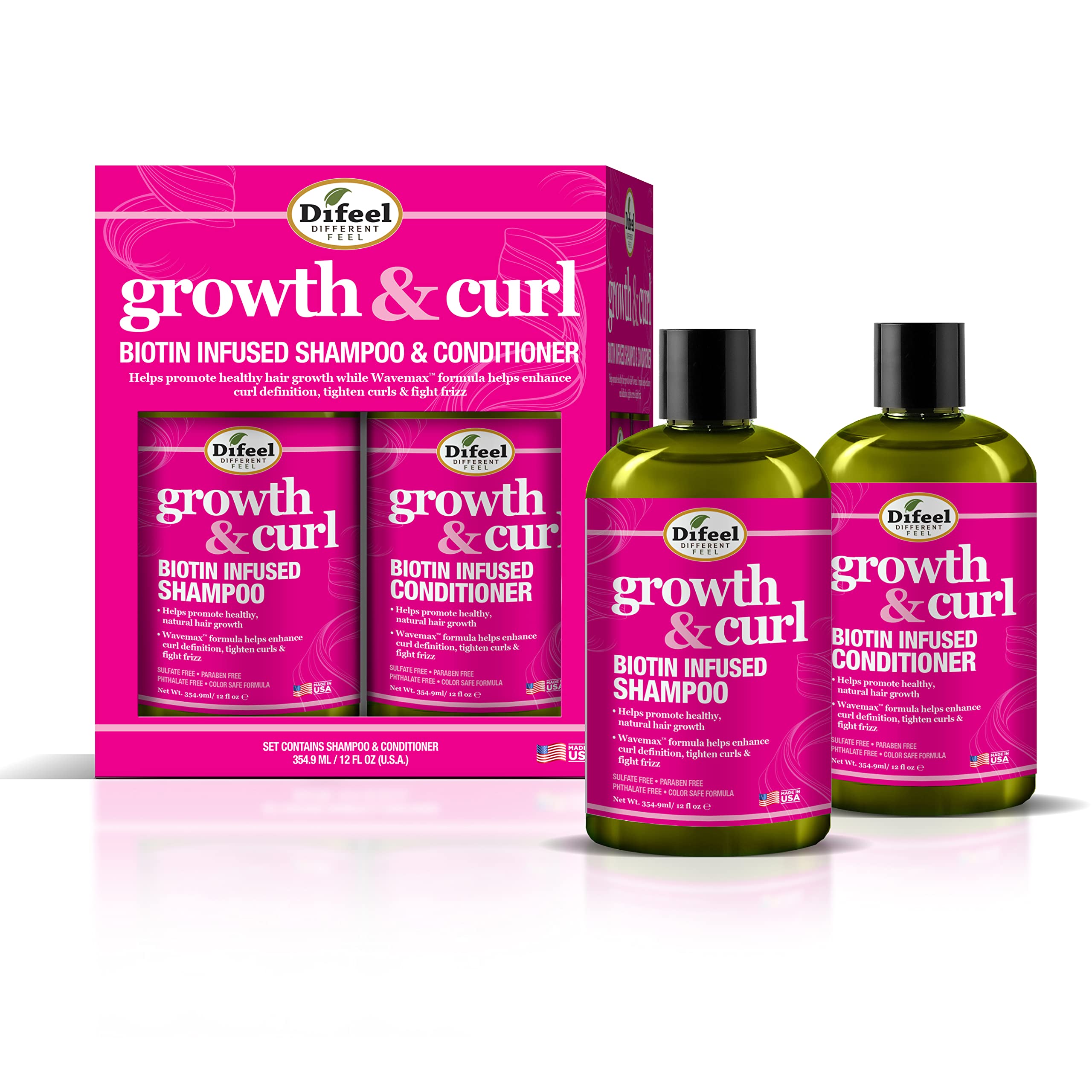Difeel Biotin Shampoo & Conditioner Set 24oz - Hair Growth Treatment for Curly & Wavy Hair - Sulfate Free, Paraben Free, Phthalate Free - Unisex Hair Care Gift Set for Men & Women - Perfect for Daily Use & Salon-Quality Results at Home