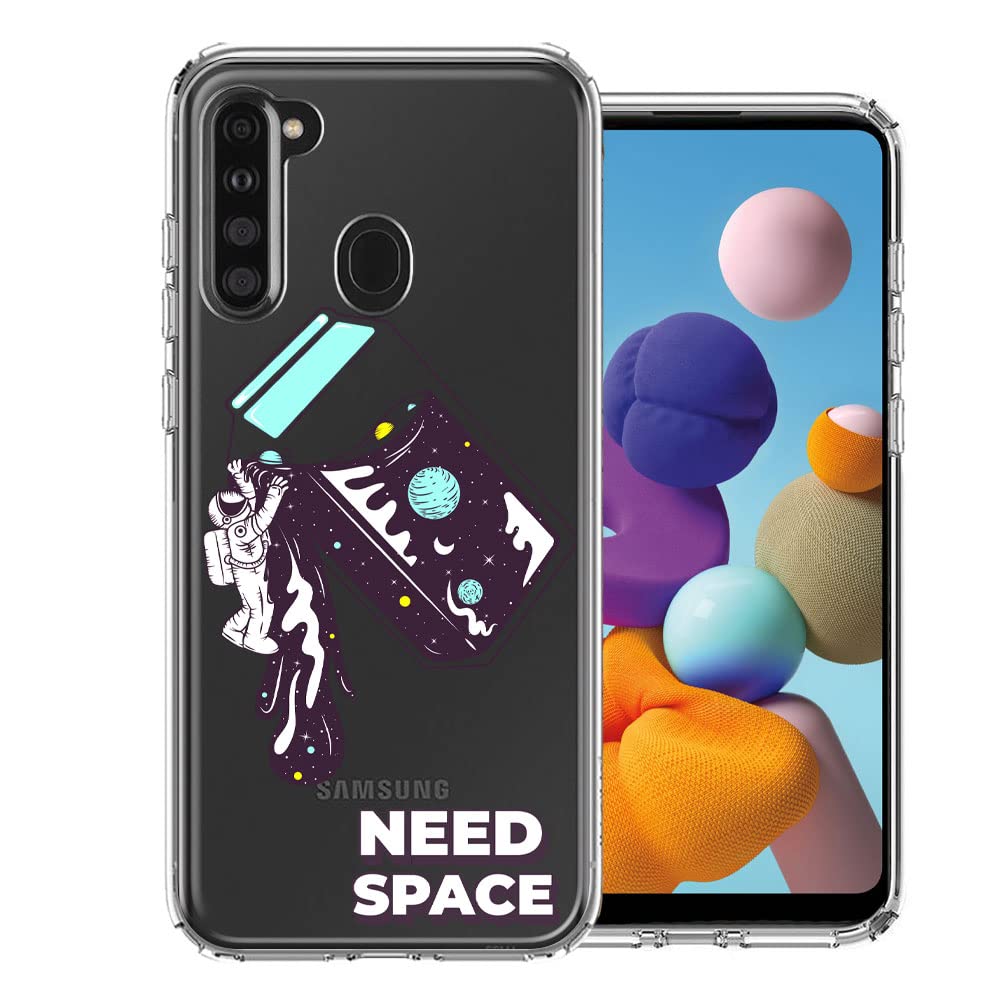 Astronaut Stars Design Double Layer Phone Case for Samsung Galaxy A21 - Protective Cover with Space Theme for Everyday Use & Travel