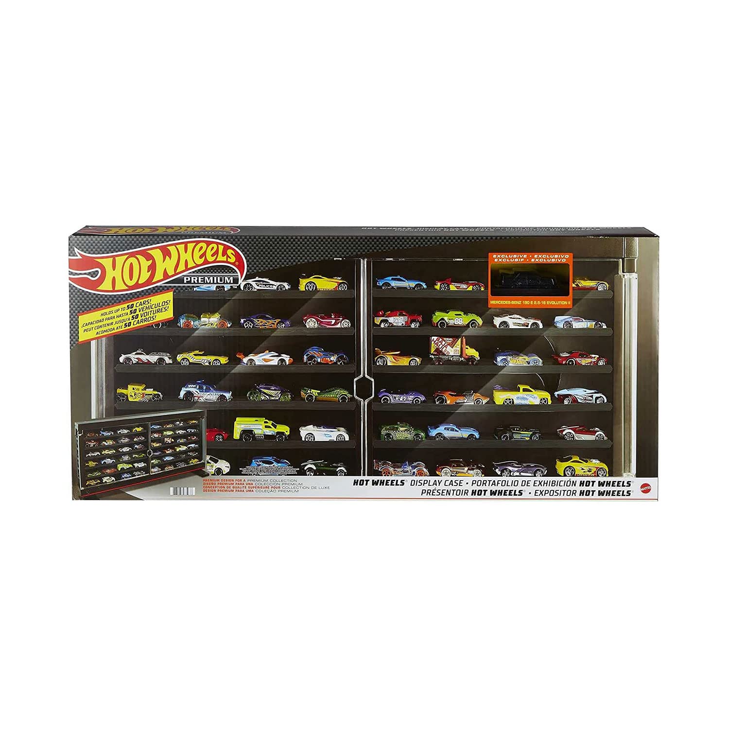 Hot Wheels 1:64 Scale Mercedes-Benz 190E Collectible Toy Car with Premium Display Case - Stores 50 Cars for High-End Collectors | Perfect for Showcase, Gifting & Home Decor