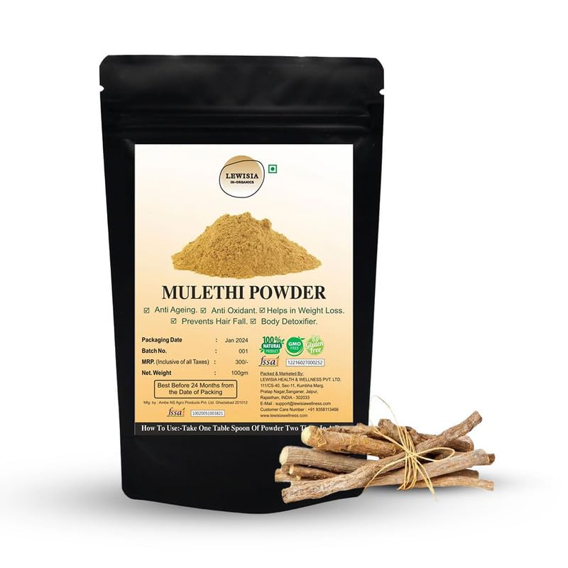 Organic Yashtimadhu Powder (Licorice Root Powder) for Face & Hair - Brightens Skin, Reduces Dark Spots & Promotes Glow - 100g Pure Mulethi Powder for Skin Care & Ayurvedic Beauty Rituals