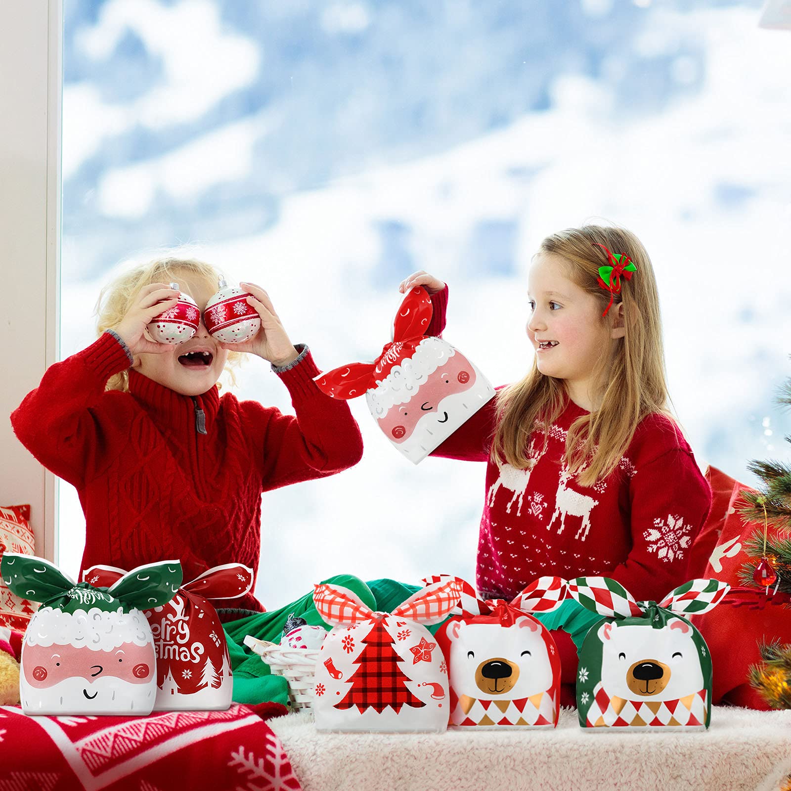 120-Piece Christmas Candy Treat Bags - 6 Cute Holiday Designs for Party Favors, Cookie Wrapping & Gift Bags - Perfect for Xmas Celebrations, Office Parties & Holiday Gatherings