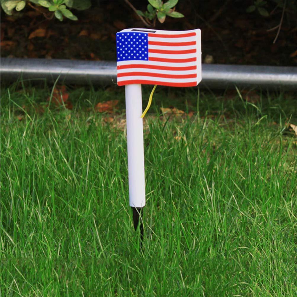 PRETYZOOM Solar Powered American Flag Lawn Lights - Waterproof Outdoor Garden Lights with Auto On/Off, Perfect for Yard, Pathway, Patio & Landscape Decoration