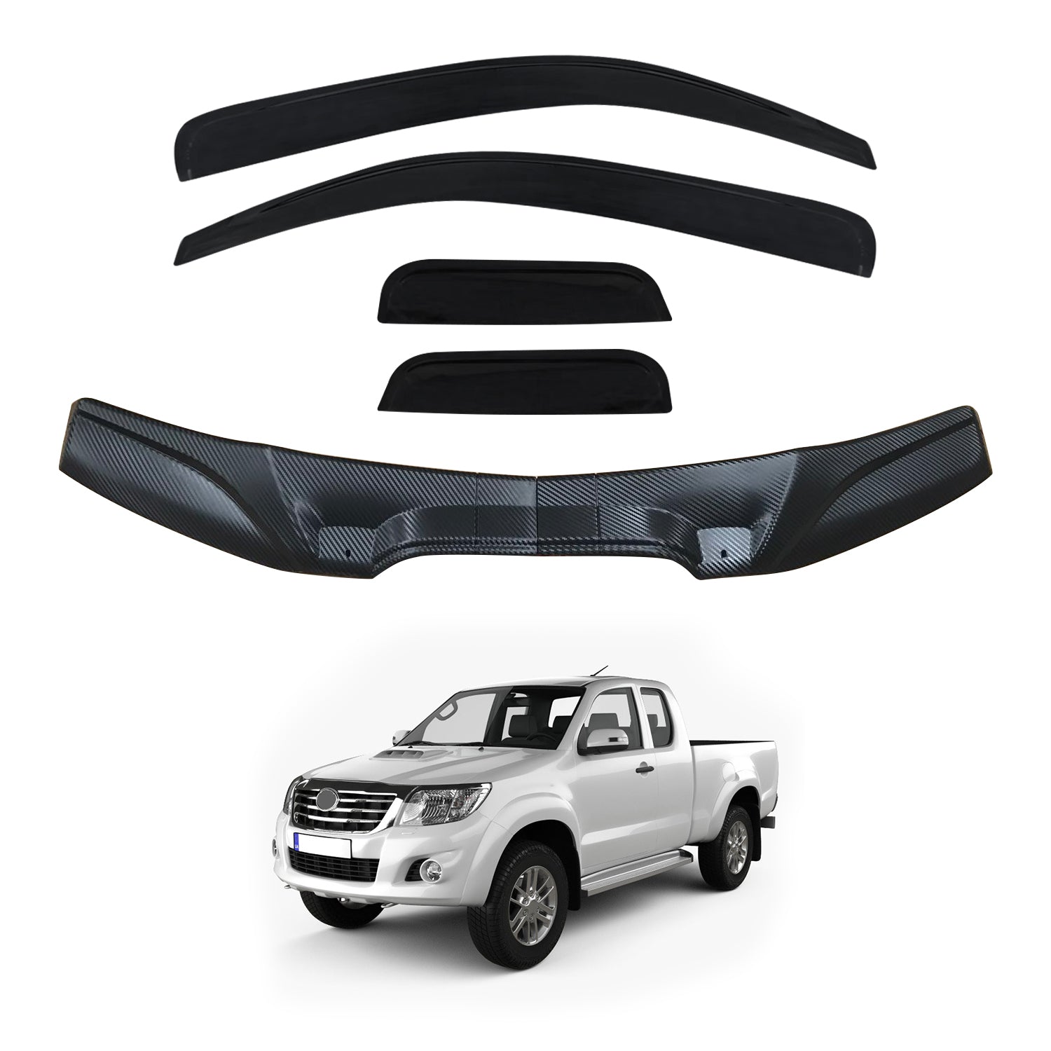 Premium Weather Shields & Hood Protector for Toyota Hilux Extra Cab 2011-2015 | Rain & Sun Protection | Durable Car Accessories for Off-Road & Daily Driving
