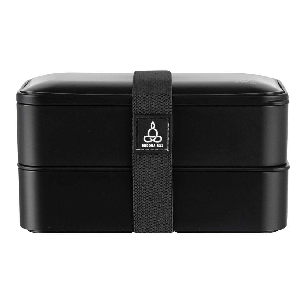 Bento Tek 41 oz Black Buddha Box - All-in-One Lunch Container with Utensils & Sauce Cup (7.25