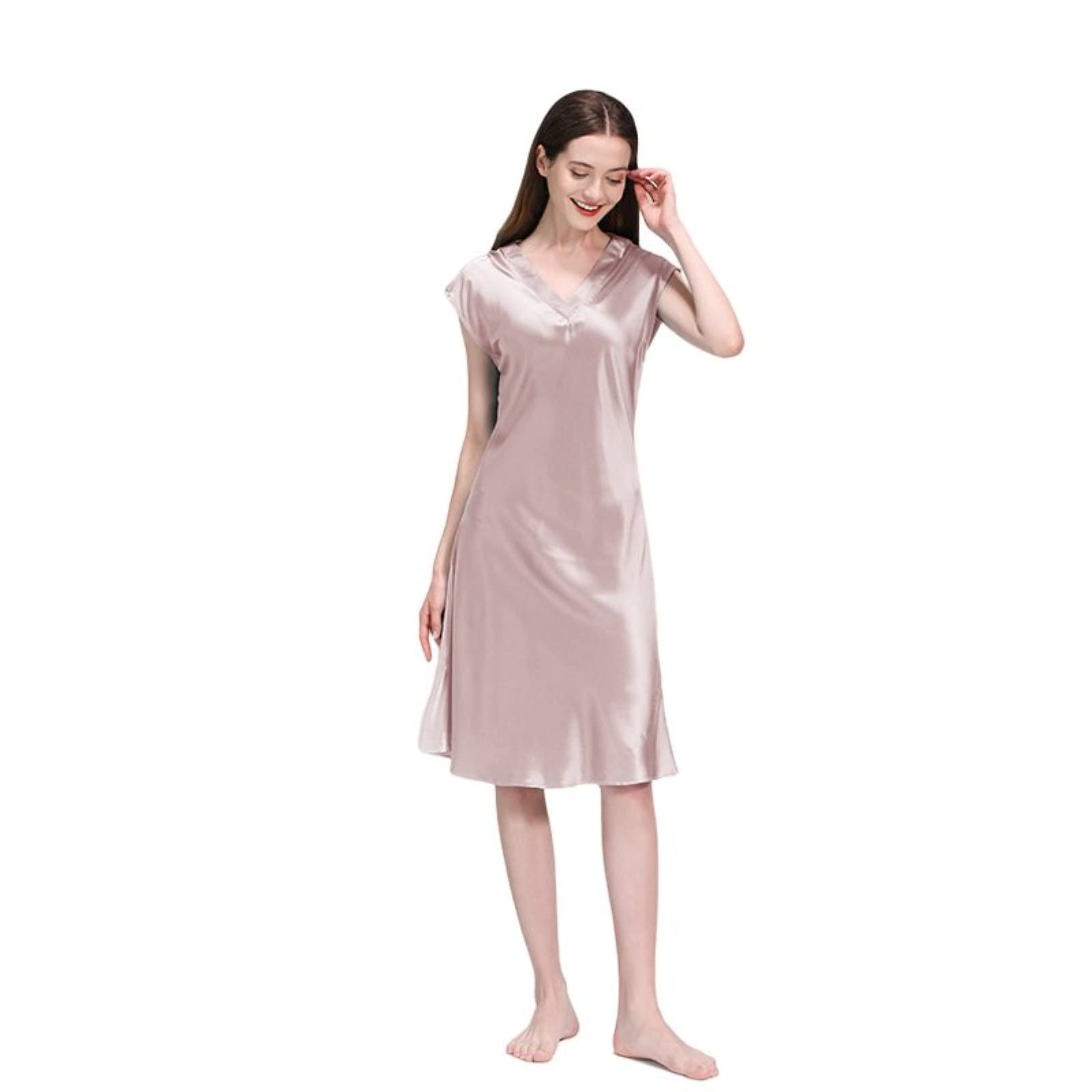 Women's 100% Mulberry Silk Pajama Set - Summer Lightweight V-Neck Sleepwear for Women - Soft Breathable Nightgown for Home, Travel & Relaxation