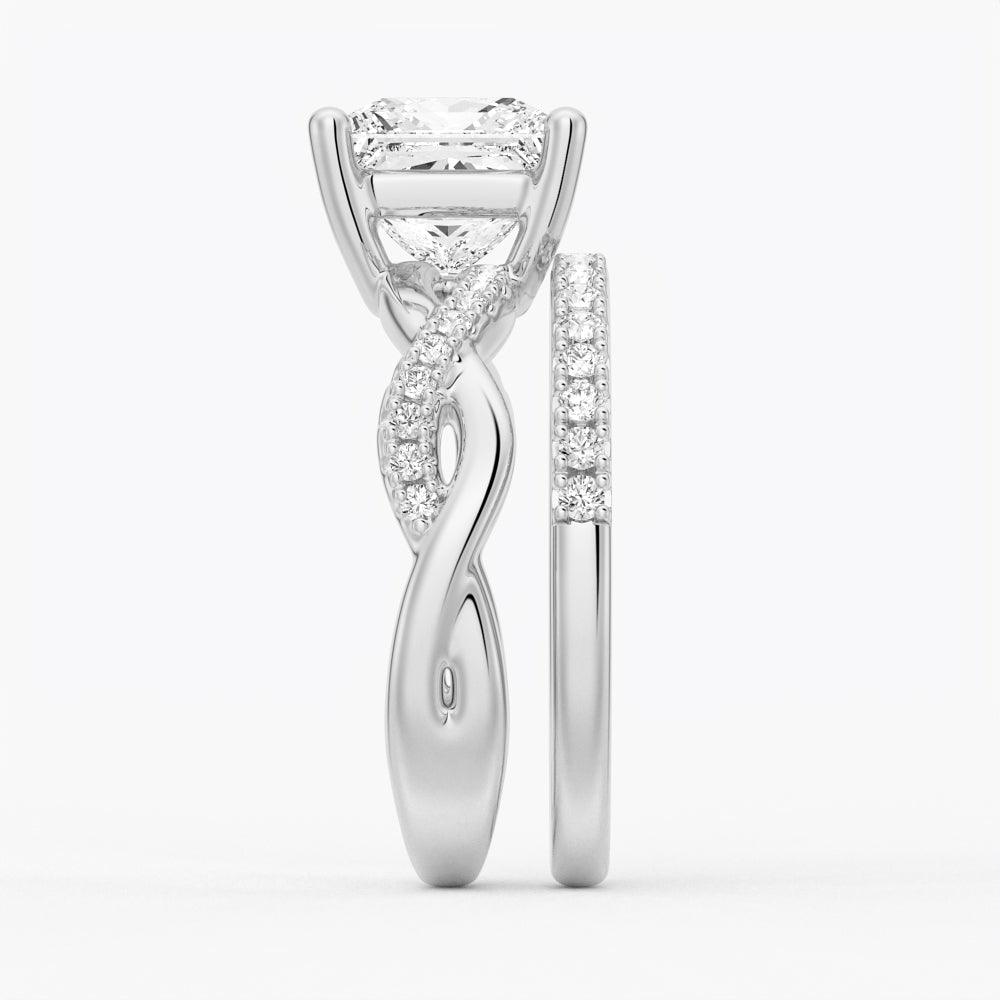 Princess Cut Moissanite Engagement Ring Set with Matching Wedding Band - Sparkling Twist Design for Brides, Anniversary & Special Occasions
