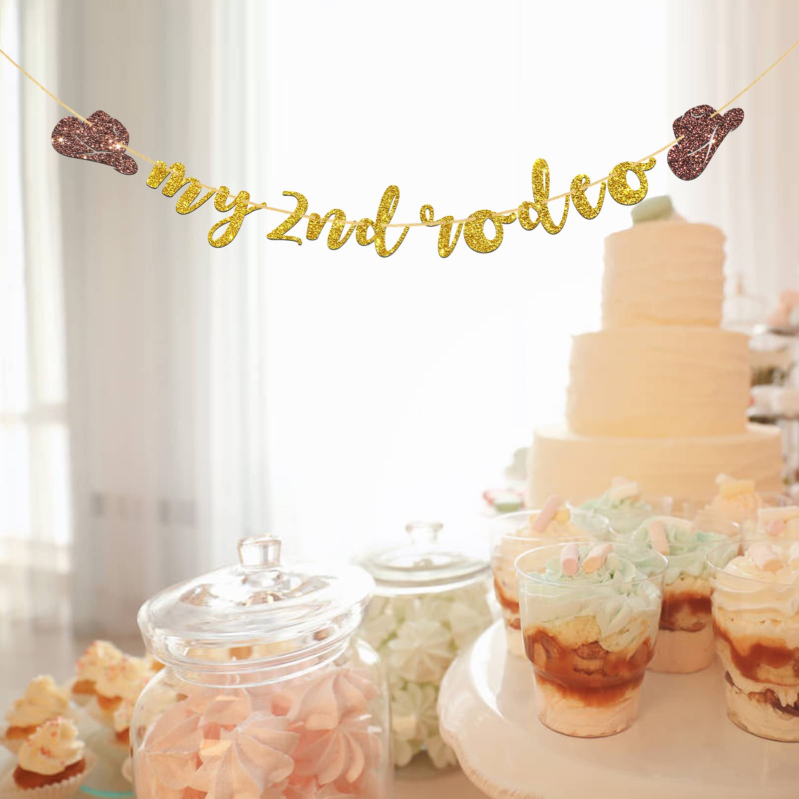 Talorine My 2nd Rodeo Banner - Western Theme Baby 2nd Birthday Garland Bunting for Little Cowboy & Cowgirl - Two Wild Birthday Party Decor with Gold Glitter - Perfect for Western Parties, Cowboy Themed Events & Mexican Fiesta Decorations