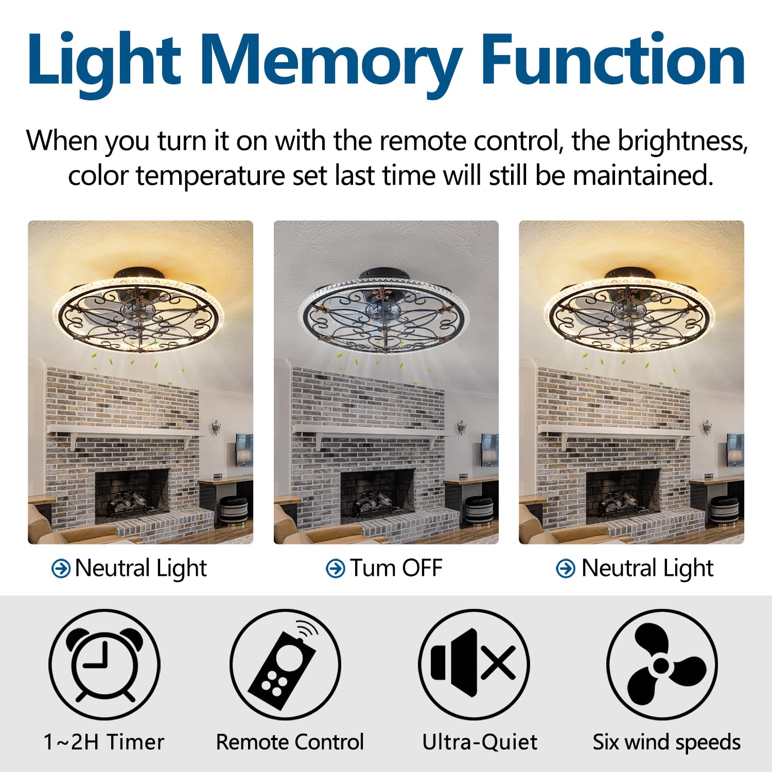 HuixuTe 52 Inch Caged Ceiling Fan with LED Light and Remote Control, 6 Speed Adjustable Industrial Farmhouse Ceiling Fan for Kitchen, Bedroom, Living Room - Perfect for Home Cooling and Stylish Interior Decor