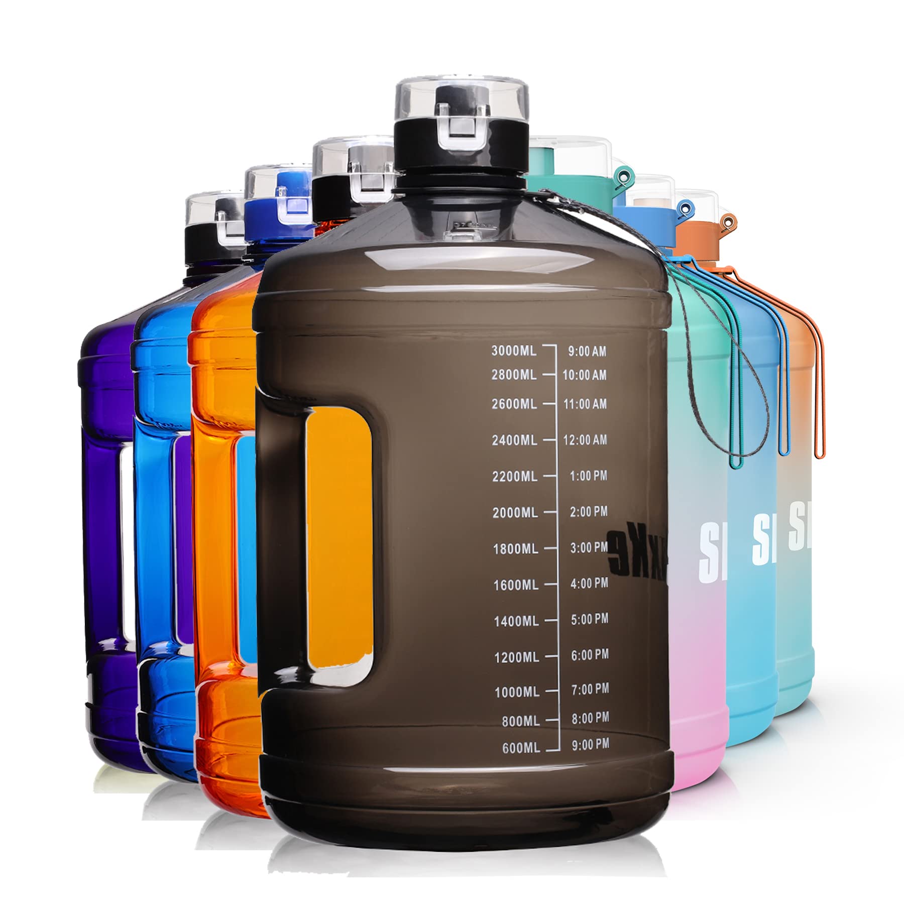 128oz Leakproof BPA Free Water Bottle with Handle - Motivational Time Marker for Fitness & Sports Hydration