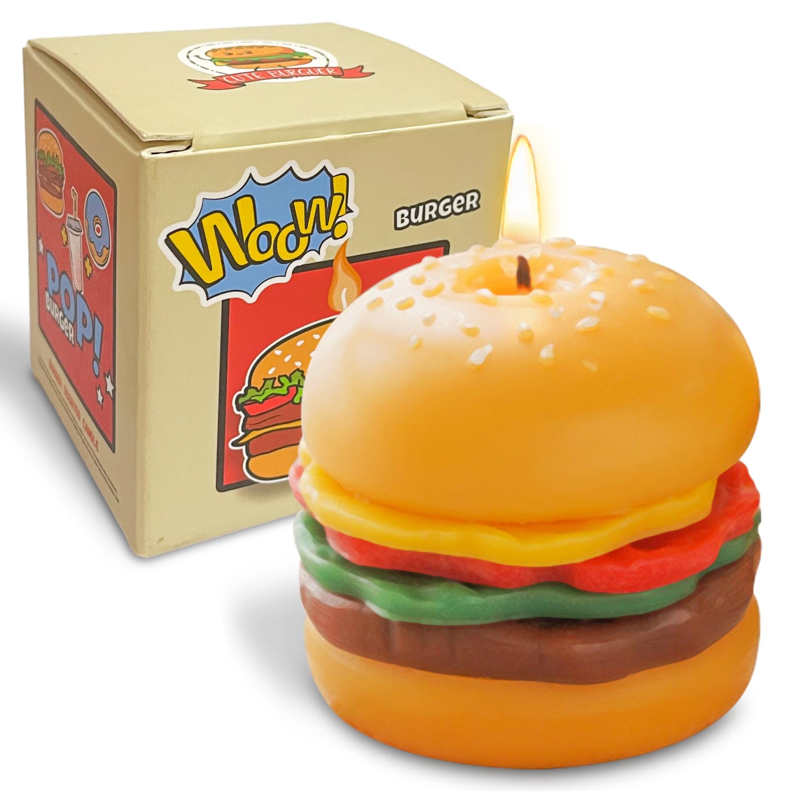 Handmade Cheese Burger Scented Candle - Cute Decorative Food-Shaped Novelty Candle for Home Decor, Party Favors & Unique Gifts (Yummy Coffee Milk Aroma) - Perfect for Kitchen Decor, Birthday Parties & Cozy Home Ambiance
